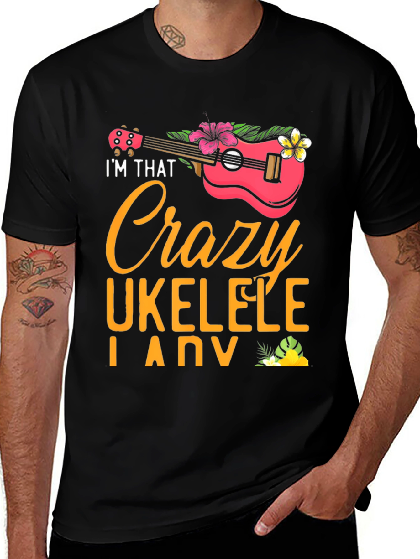 Variant 15 of Crazy Ukulele Lady Graphic T-Shirt