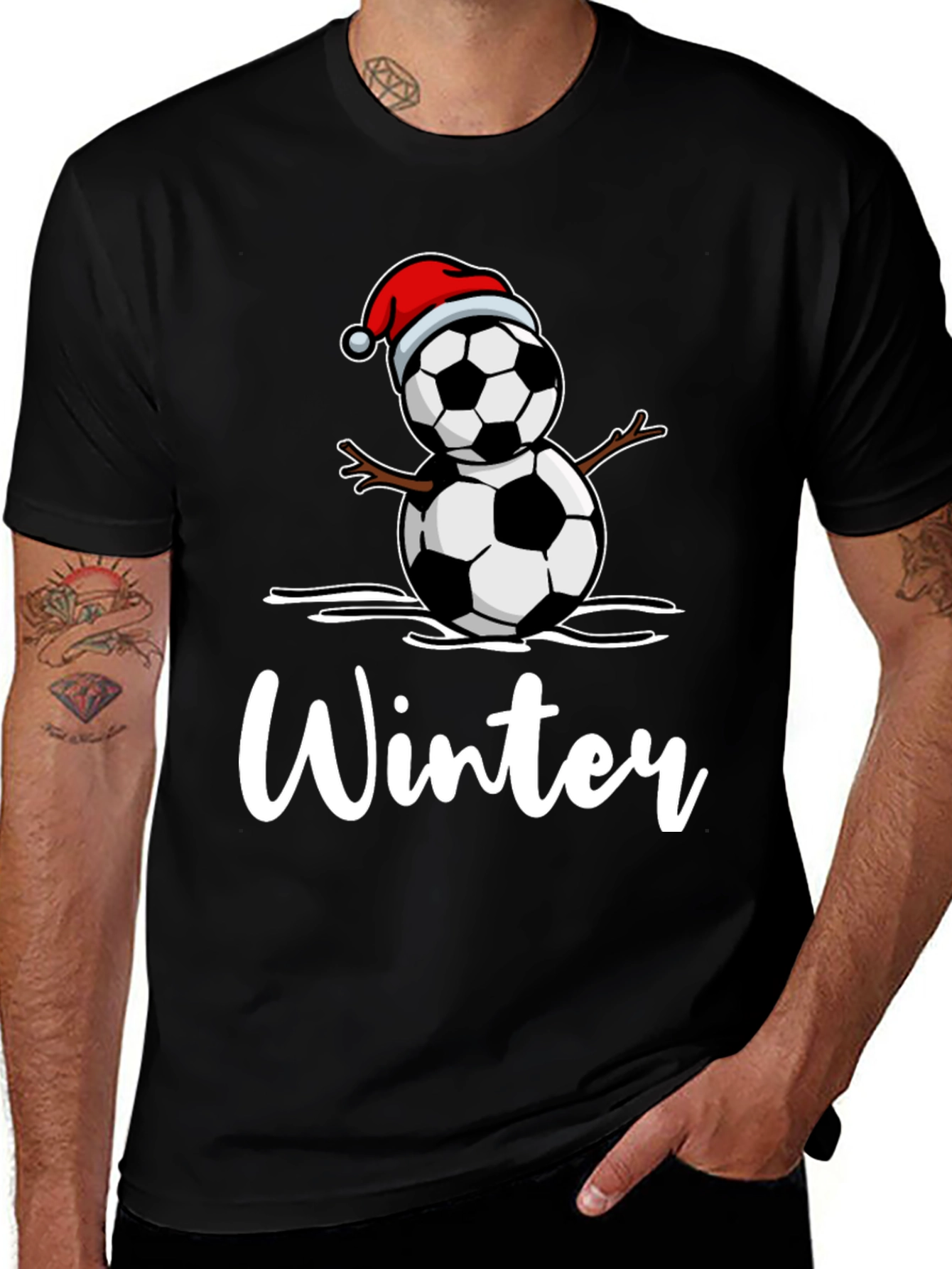 Soccer Snowman Winter Holiday T-Shirt