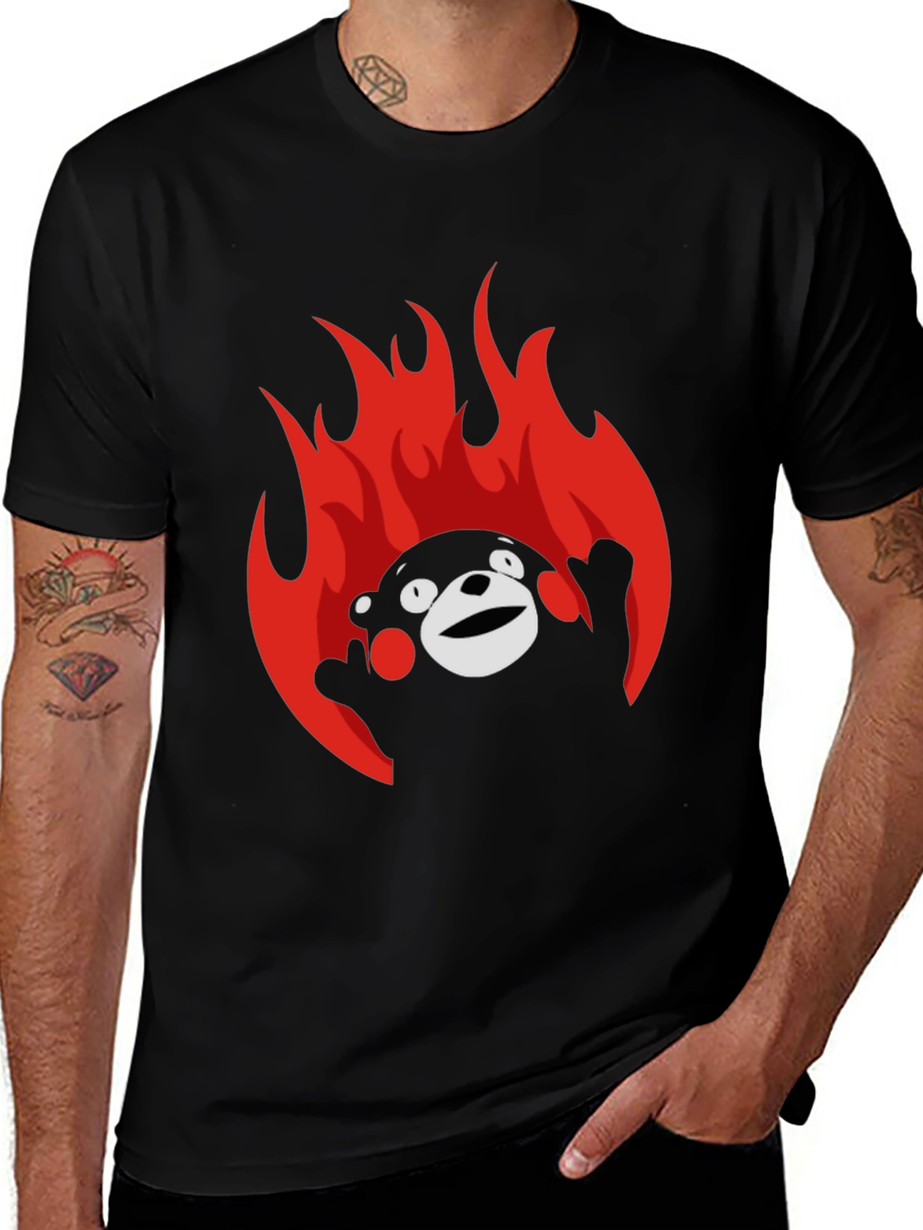 Variant 28 of Flaming Bear Graphic Tee - Black Cotton T-Shirt