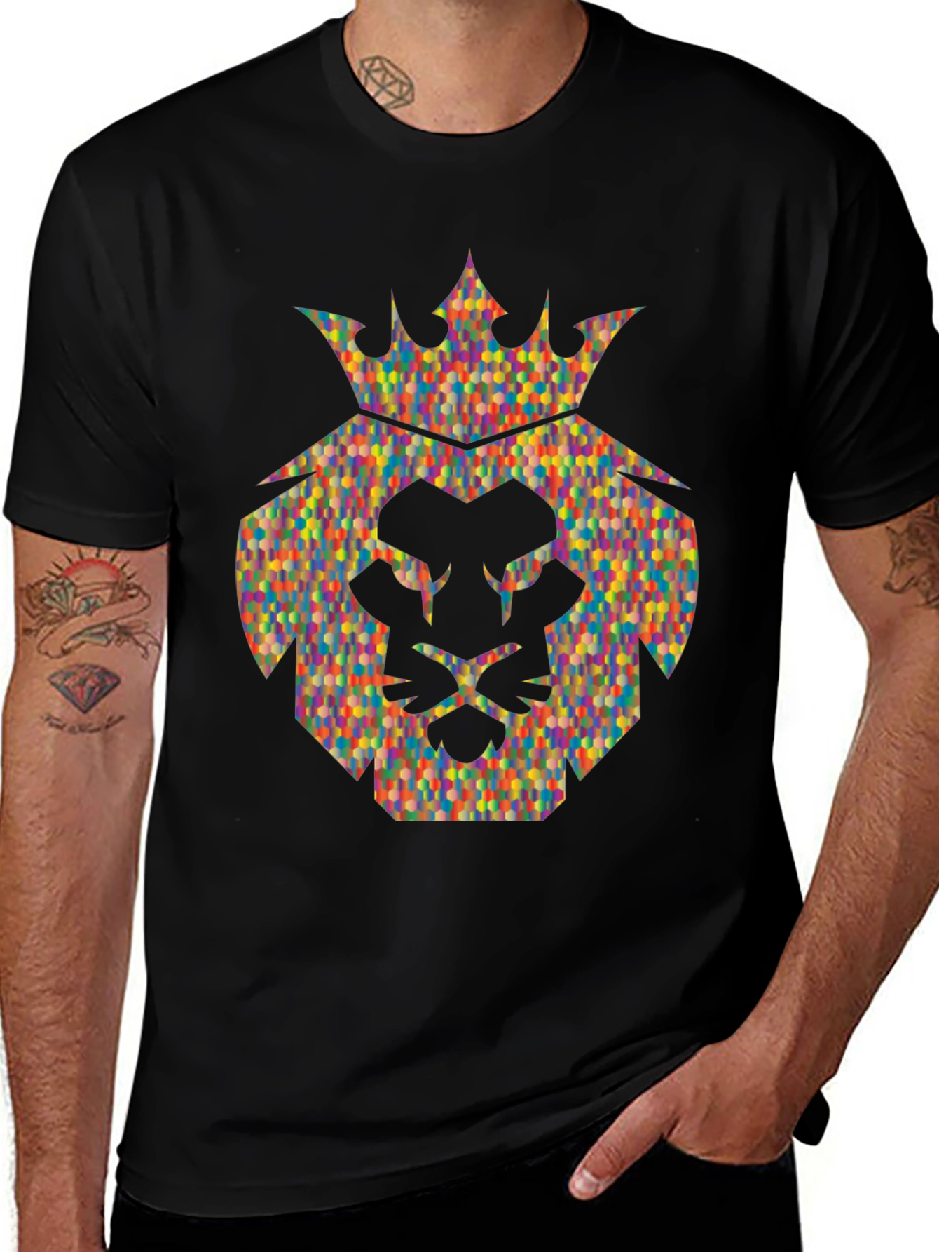 Variant 14 of Lion Crown Graphic Tee - Stylish Men's Black T-Shirt