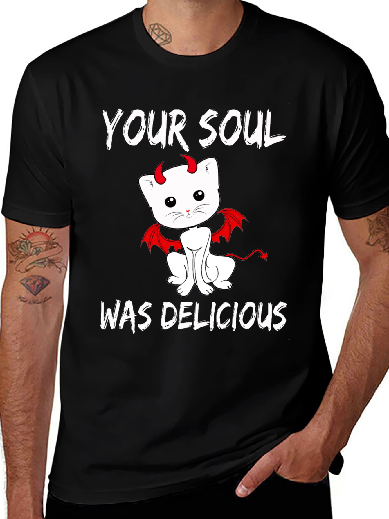 Your Soul Was Delicious Devil Cat Graphic Tee
