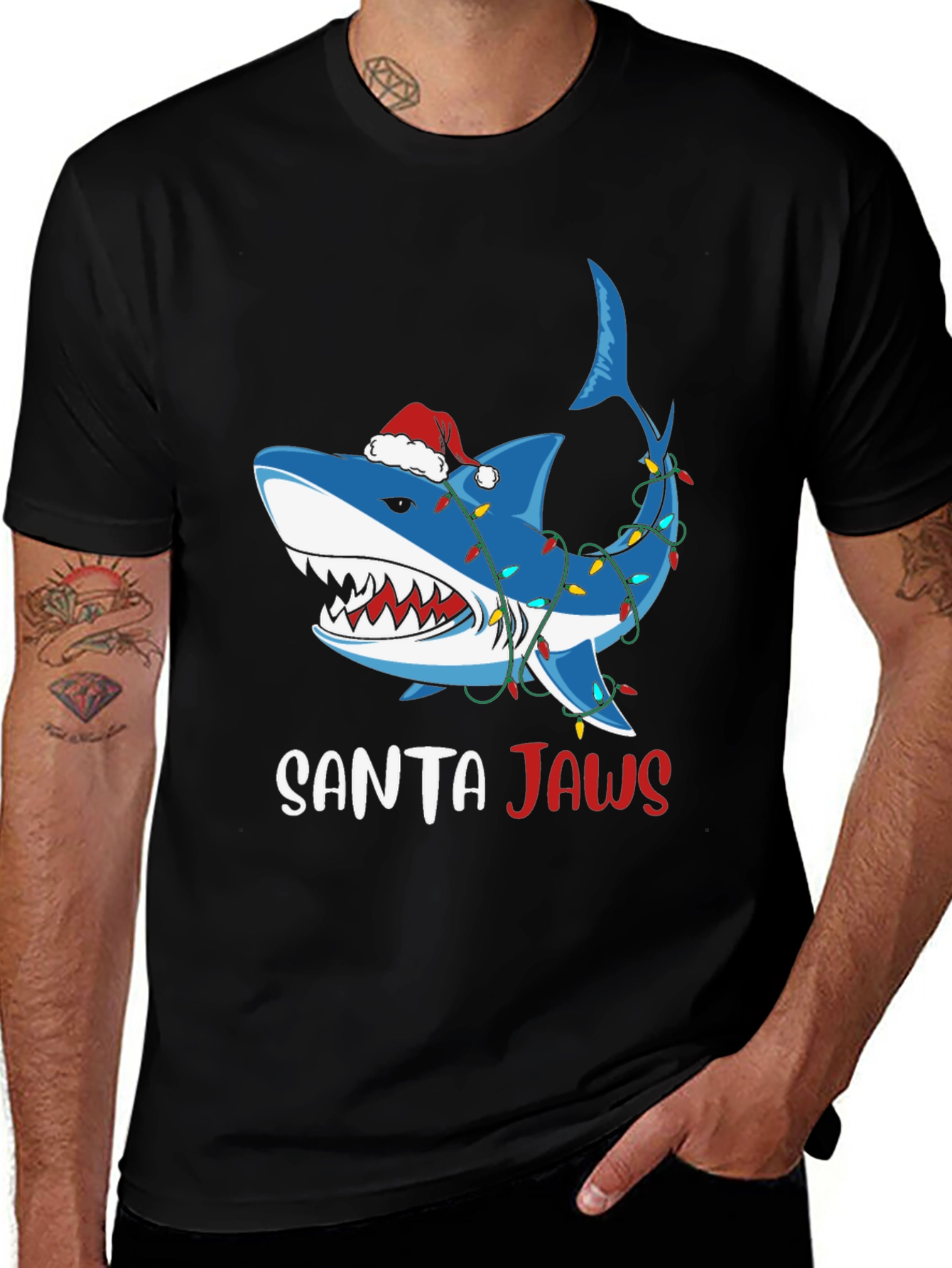 Santa Jaws Christmas Graphic Tee - Holiday Shark Shirt