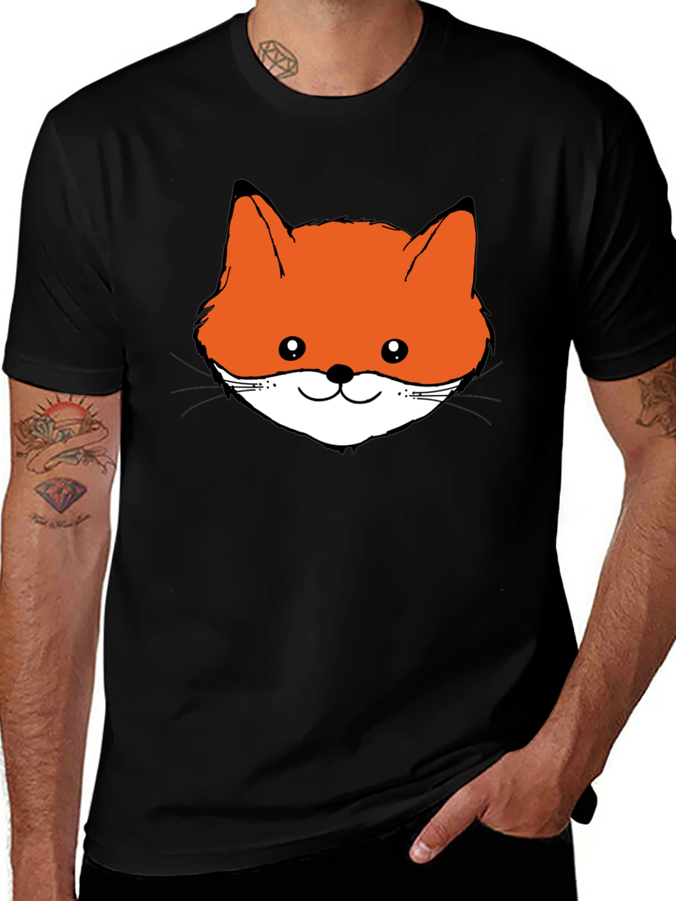 Variant 29 of Fox Face Graphic Tee - Black Cotton T-Shirt