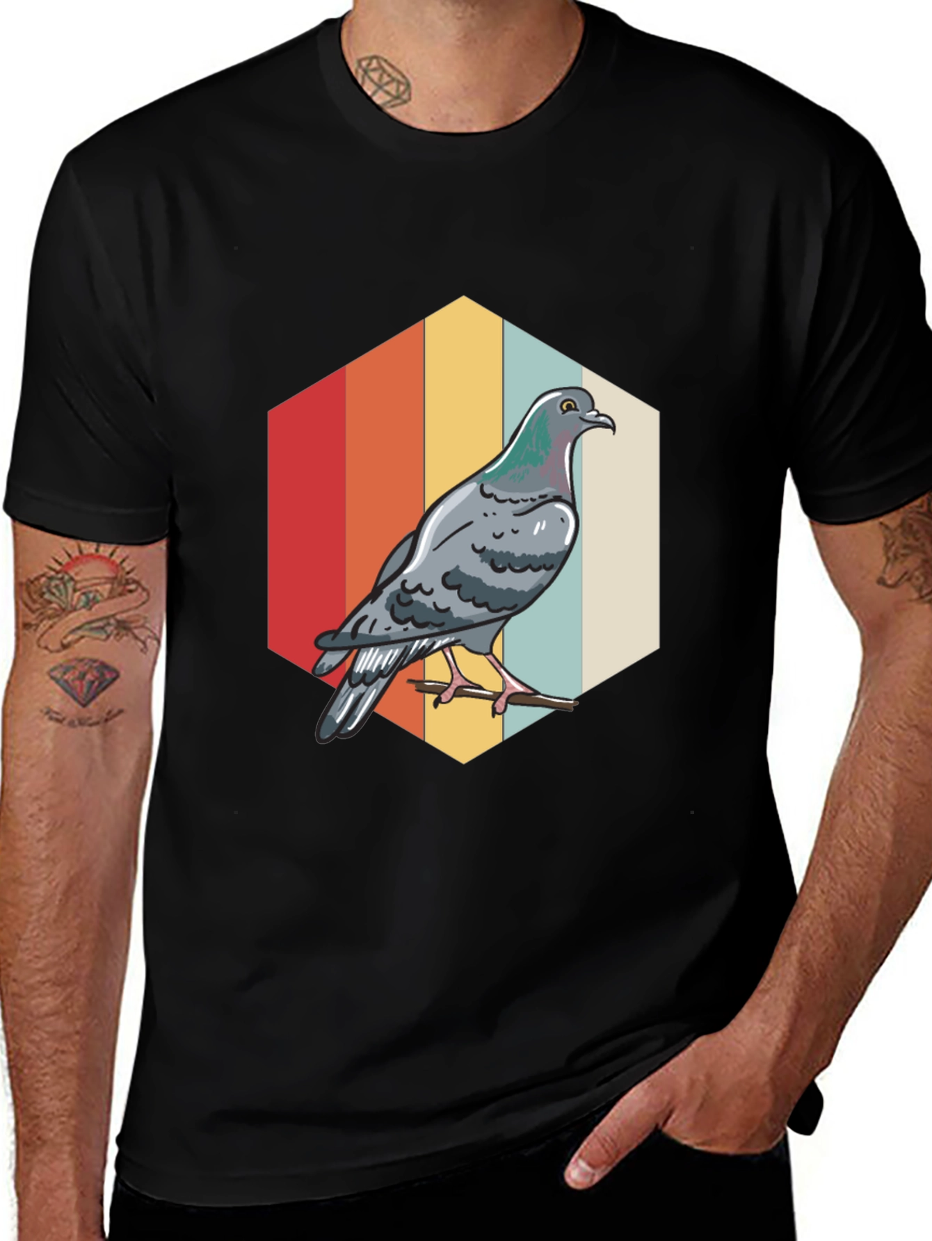 Variant 21 of Pigeon Hexagon Retro T-Shirt