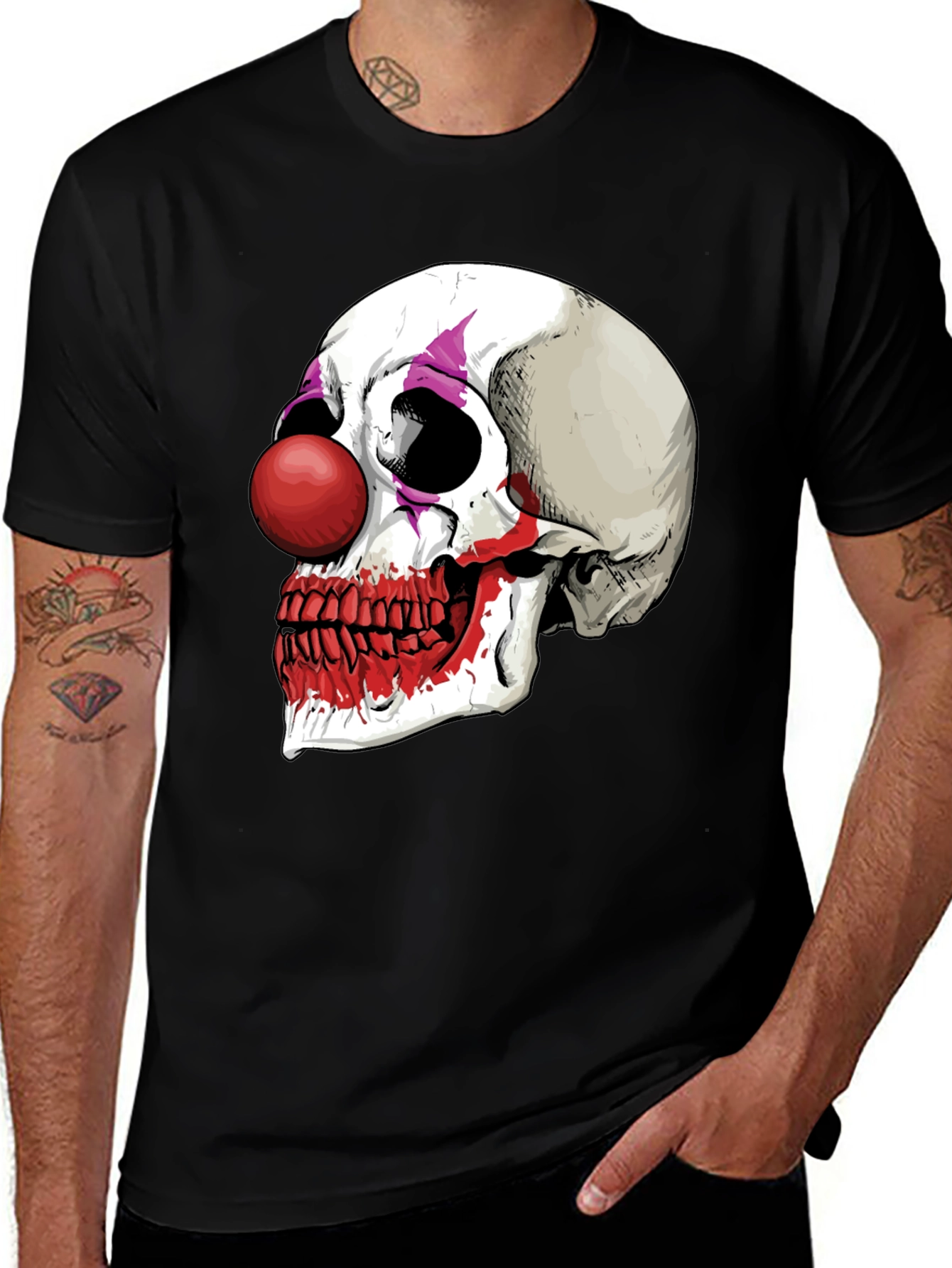 Variant 11 of Creepy Clown Skull Graphic Tee - Men's Black T-Shirt