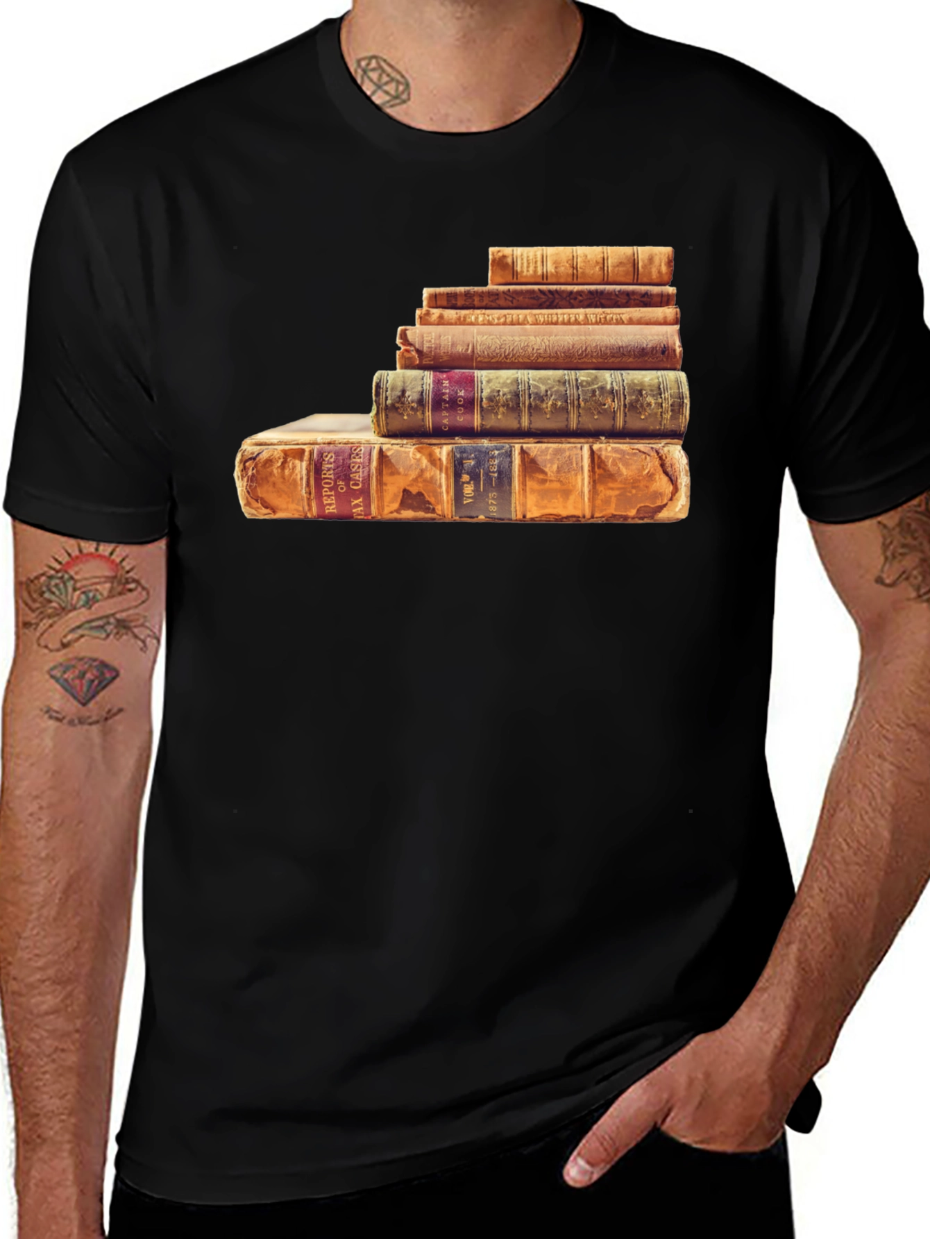 Variant 6 of Stacked Books Graphic Tee - Literary Style