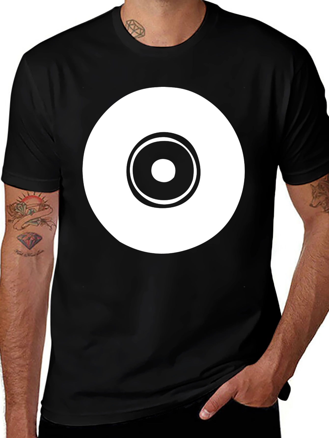 Variant 23 of Minimalist Black T-Shirt with Graphic Circle Design