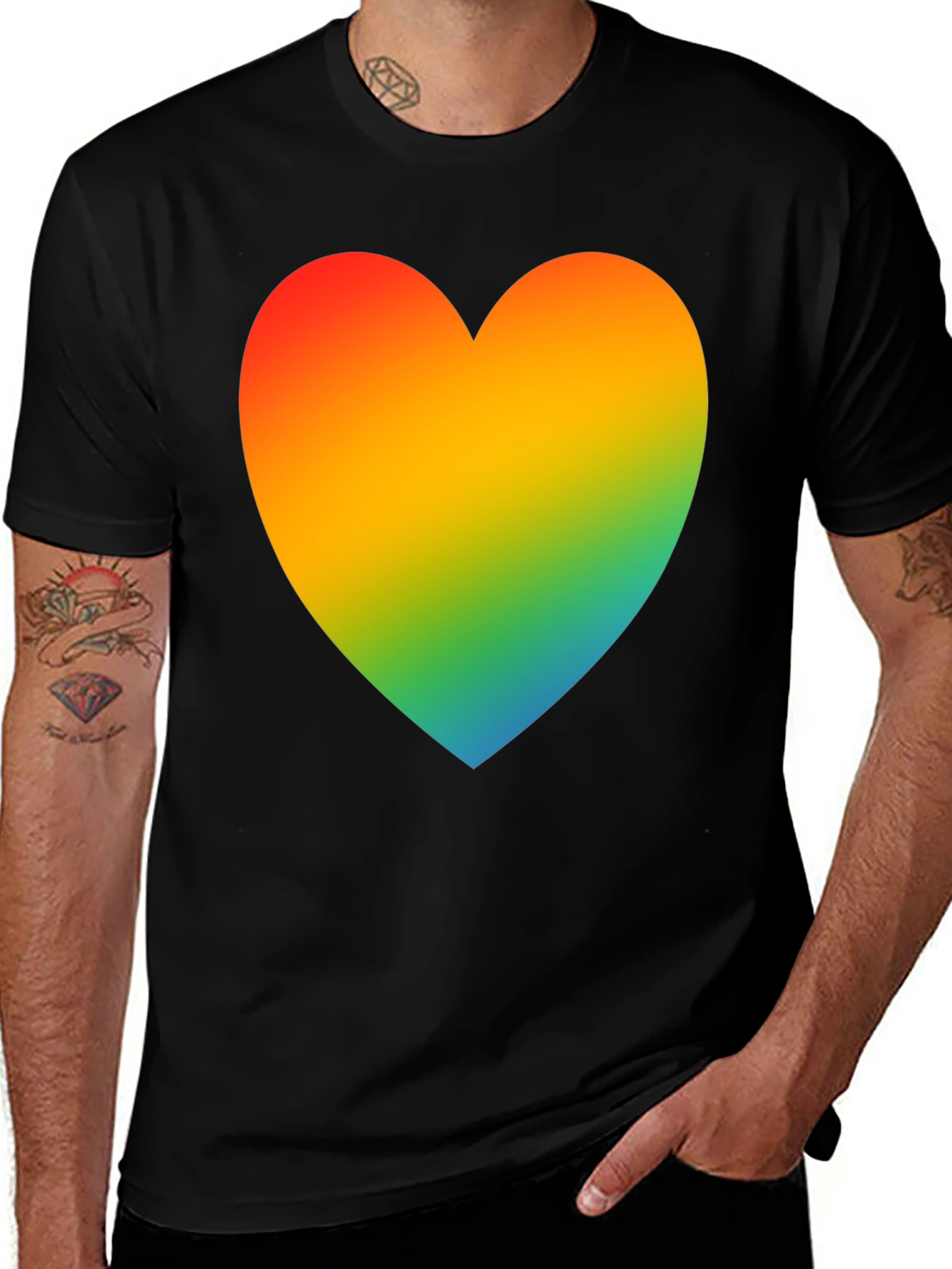 Variant 12 of Rainbow Heart Graphic Tee - Black Cotton Casual T-Shirt