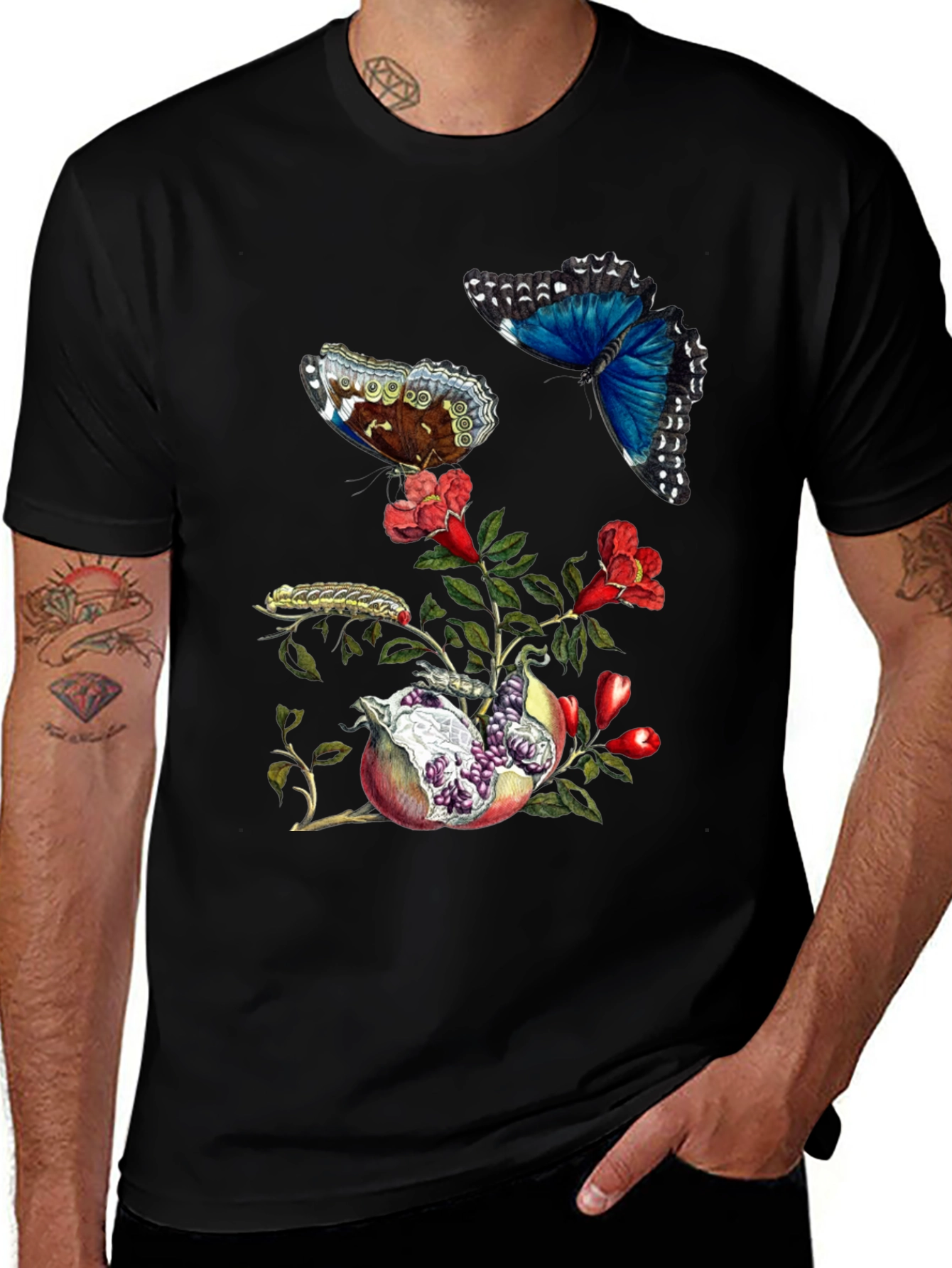 Variant 12 of Butterfly & Pomegranate Graphic Print Black T-Shirt