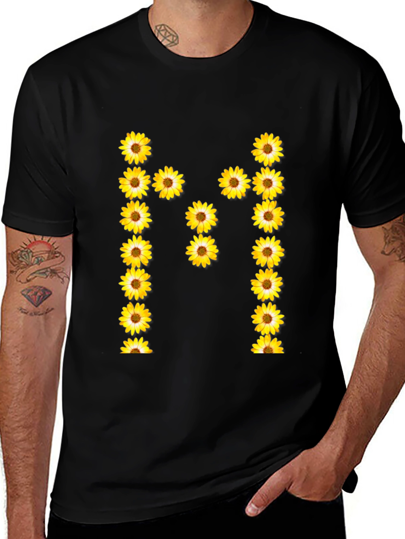 Sunflower Initial "M" Black T-Shirt