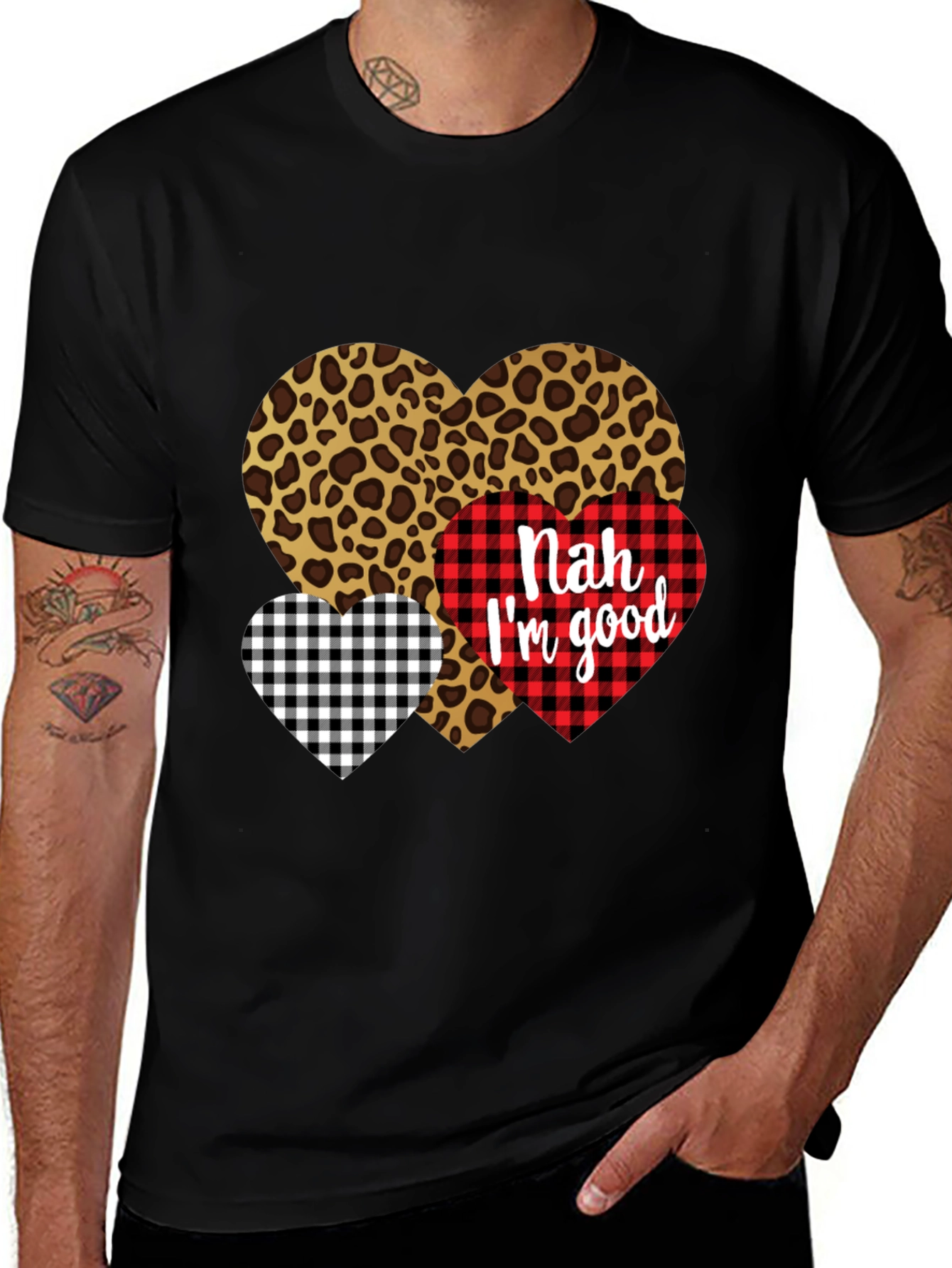 Variant 5 of Nah I'm Good Heart Print Black T-Shirt
