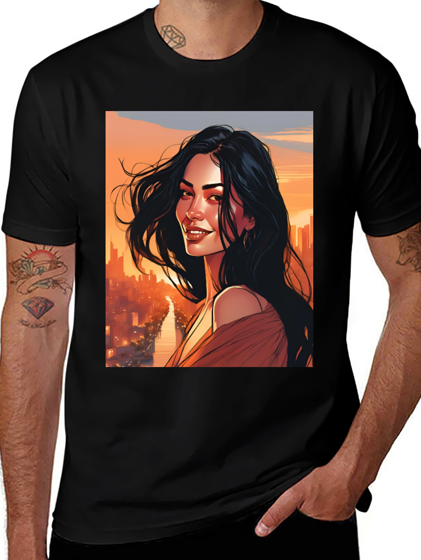 Variant 4 of Stylish Graphic Tee - Woman Cityscape Design