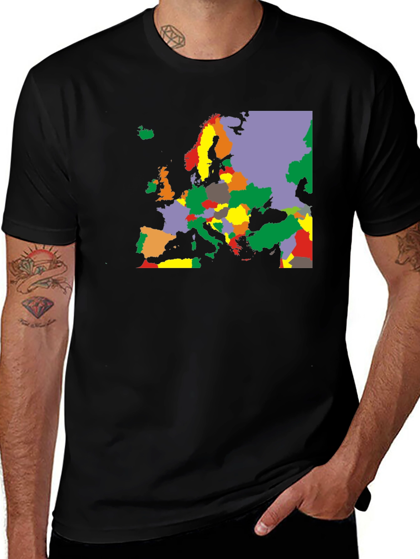 Europe Map Graphic Black T-Shirt