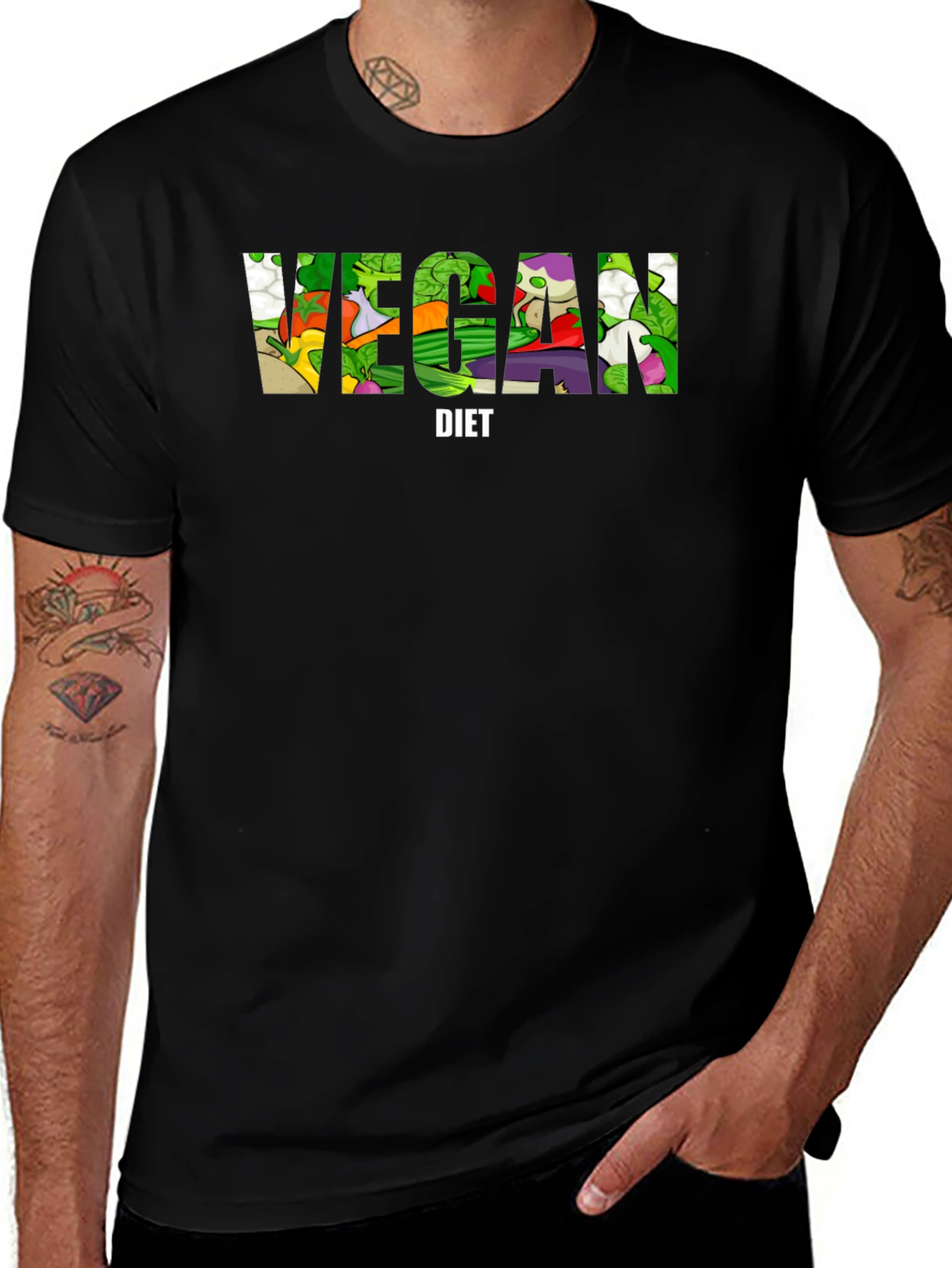 Variant 29 of Vegan Diet T-Shirt - Black Cotton Graphic Tee