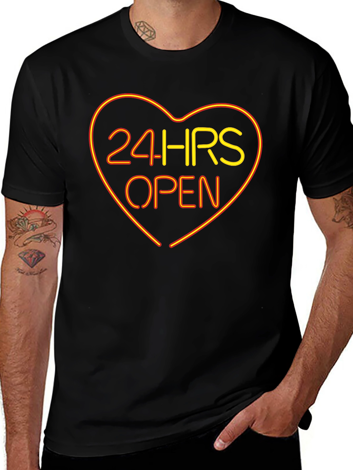 24HRS OPEN Heart Neon Graphic T-Shirt
