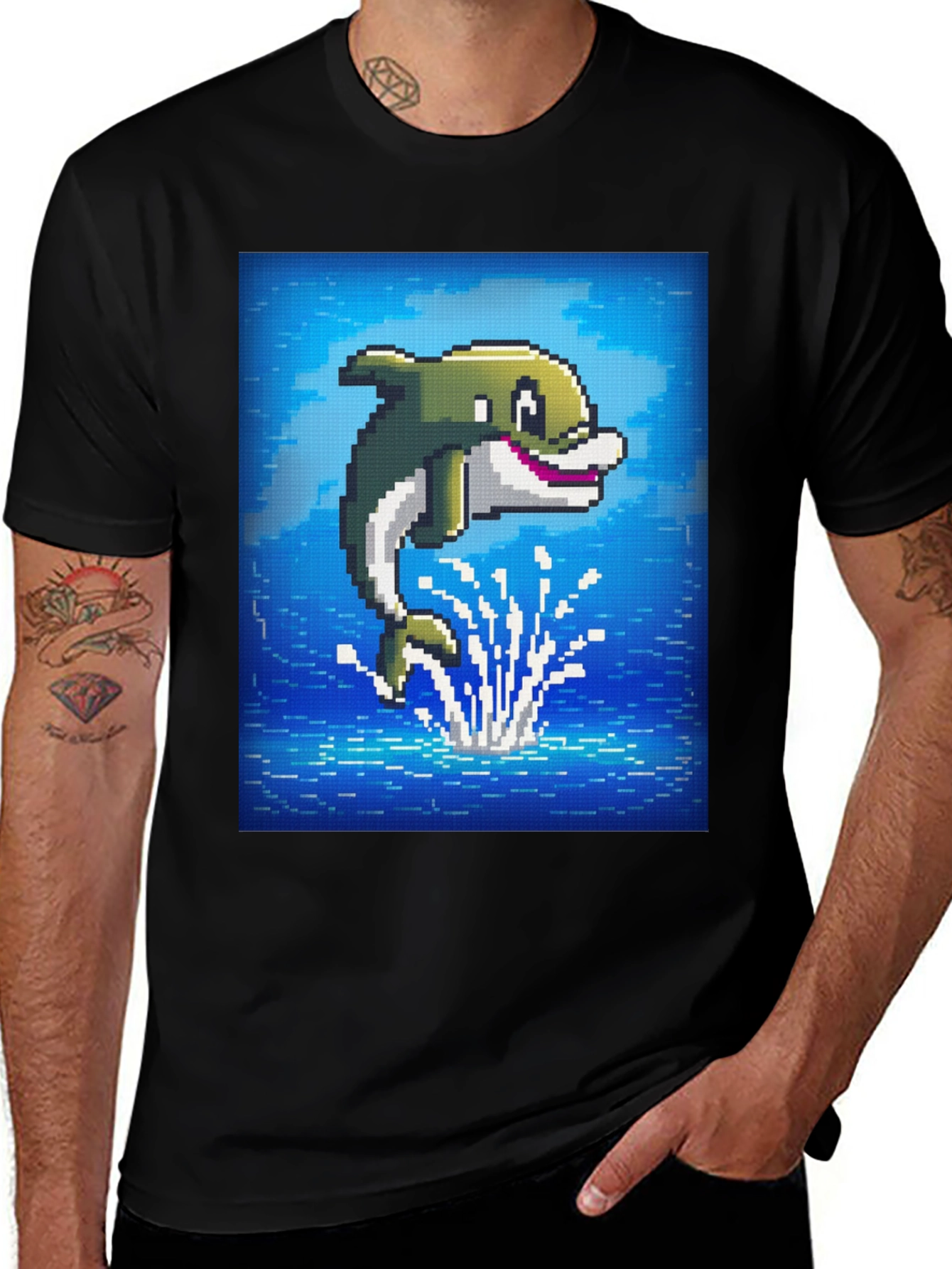 Variant 4 of Pixelated Dolphin T-Shirt - Retro Gaming Style