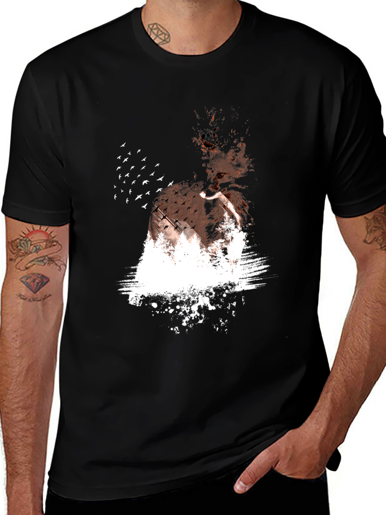 Variant 25 of Abstract Bird Graphic Black T-Shirt