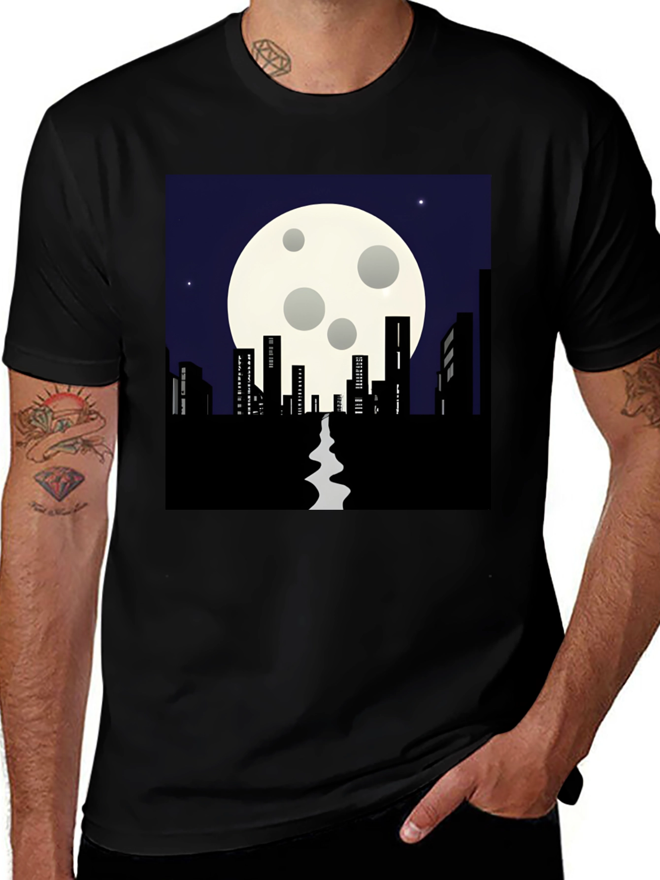 Variant 12 of Night Cityscape T-Shirt: Moonlit Silhouette Tee