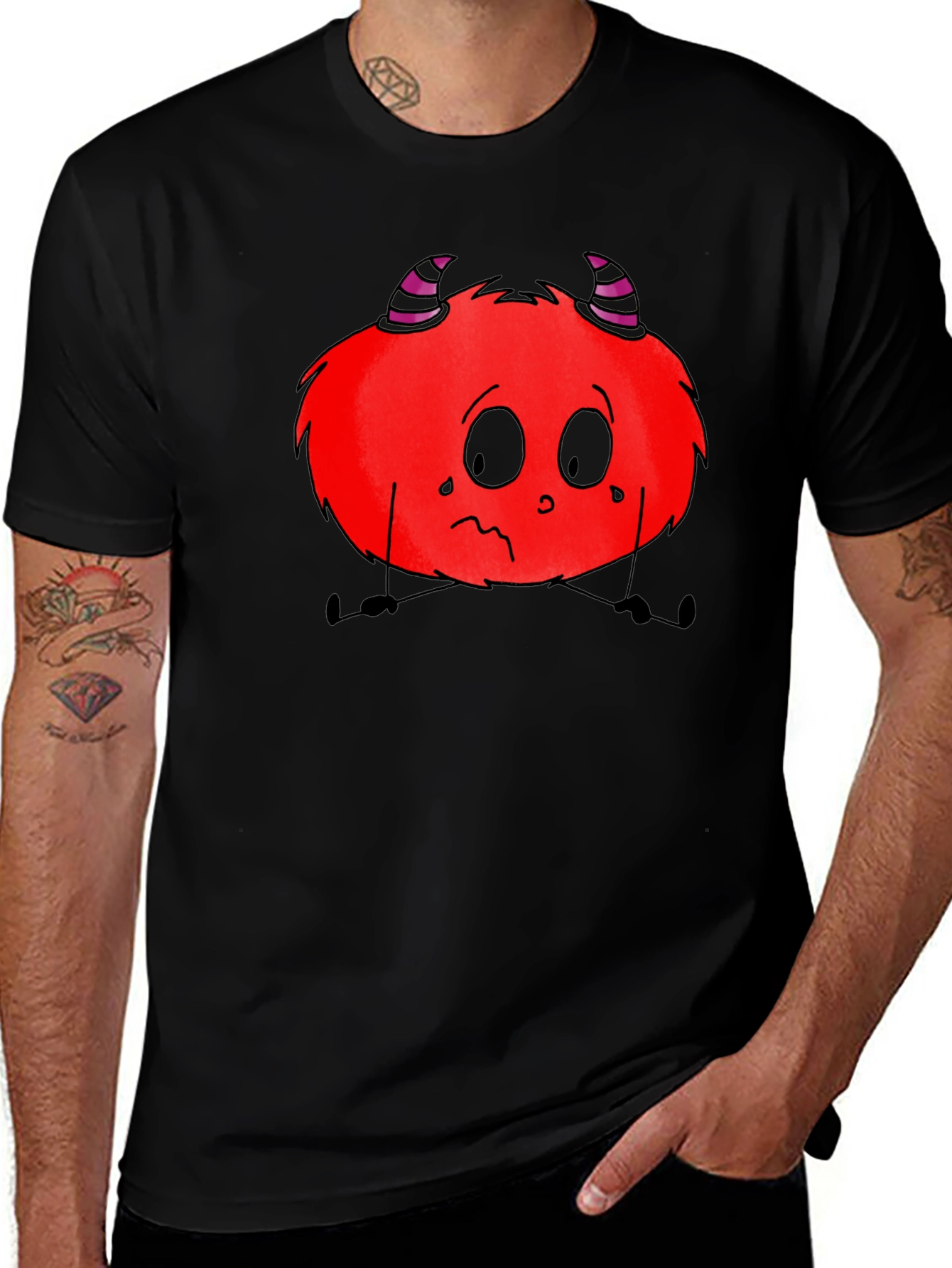 Variant 20 of Red Fuzzy Monster Graphic Tee - Soft Black Cotton Shirt