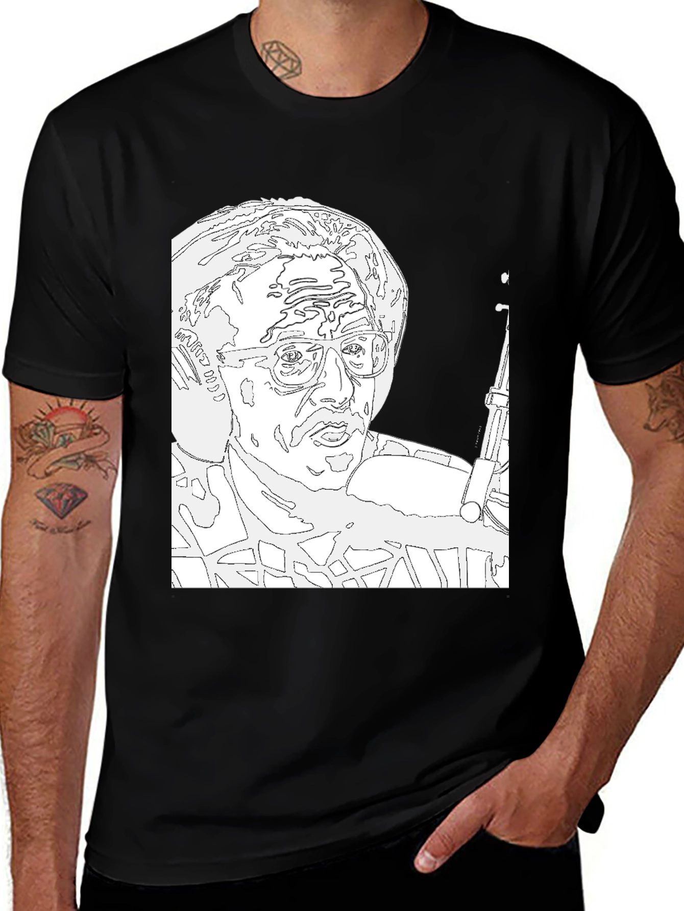 Variant 3 of Abstract Portrait Graphic Tee - Black Cotton Casual Shirt