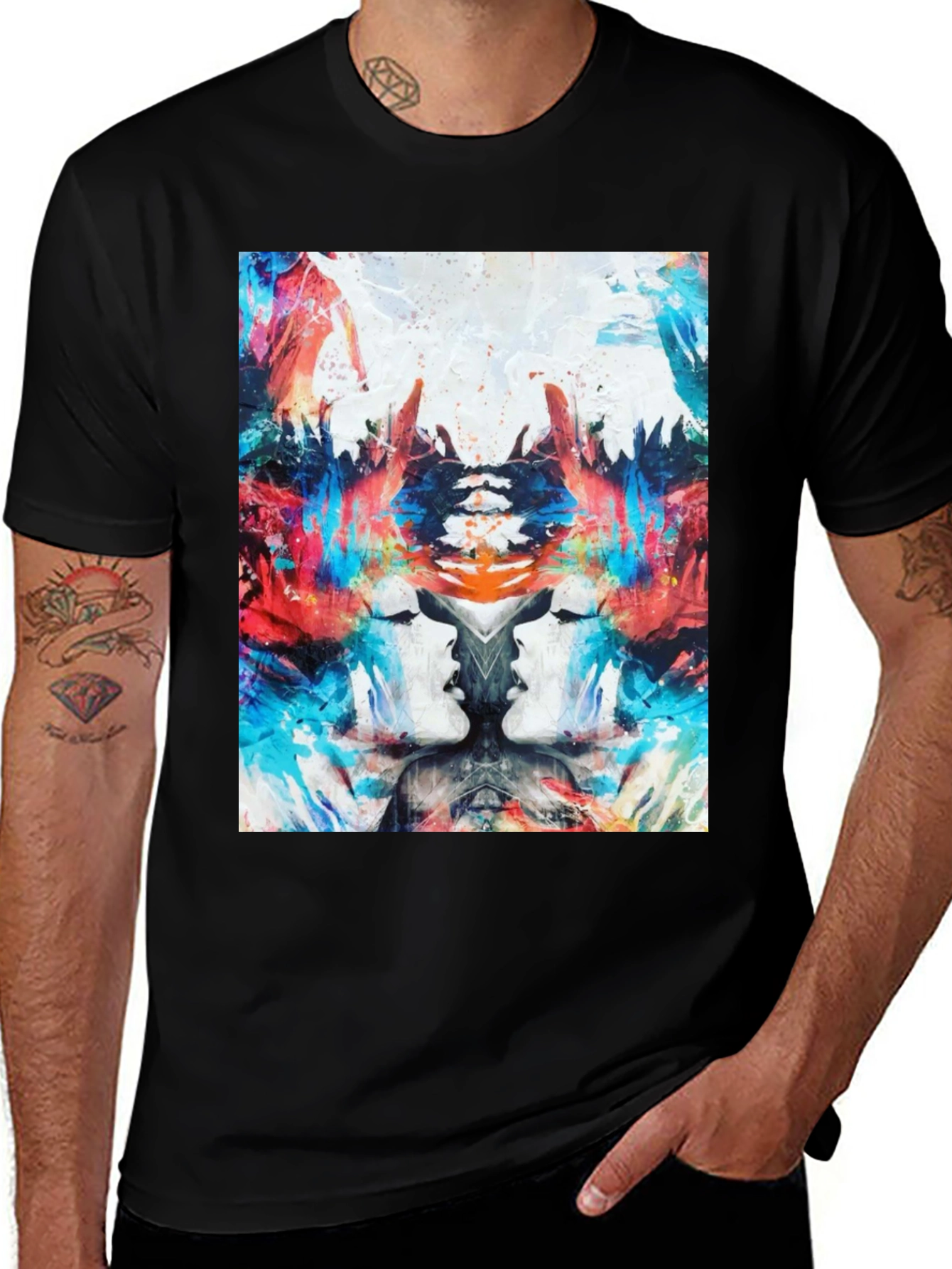 Variant 5 of Abstract Face Print Black T-Shirt