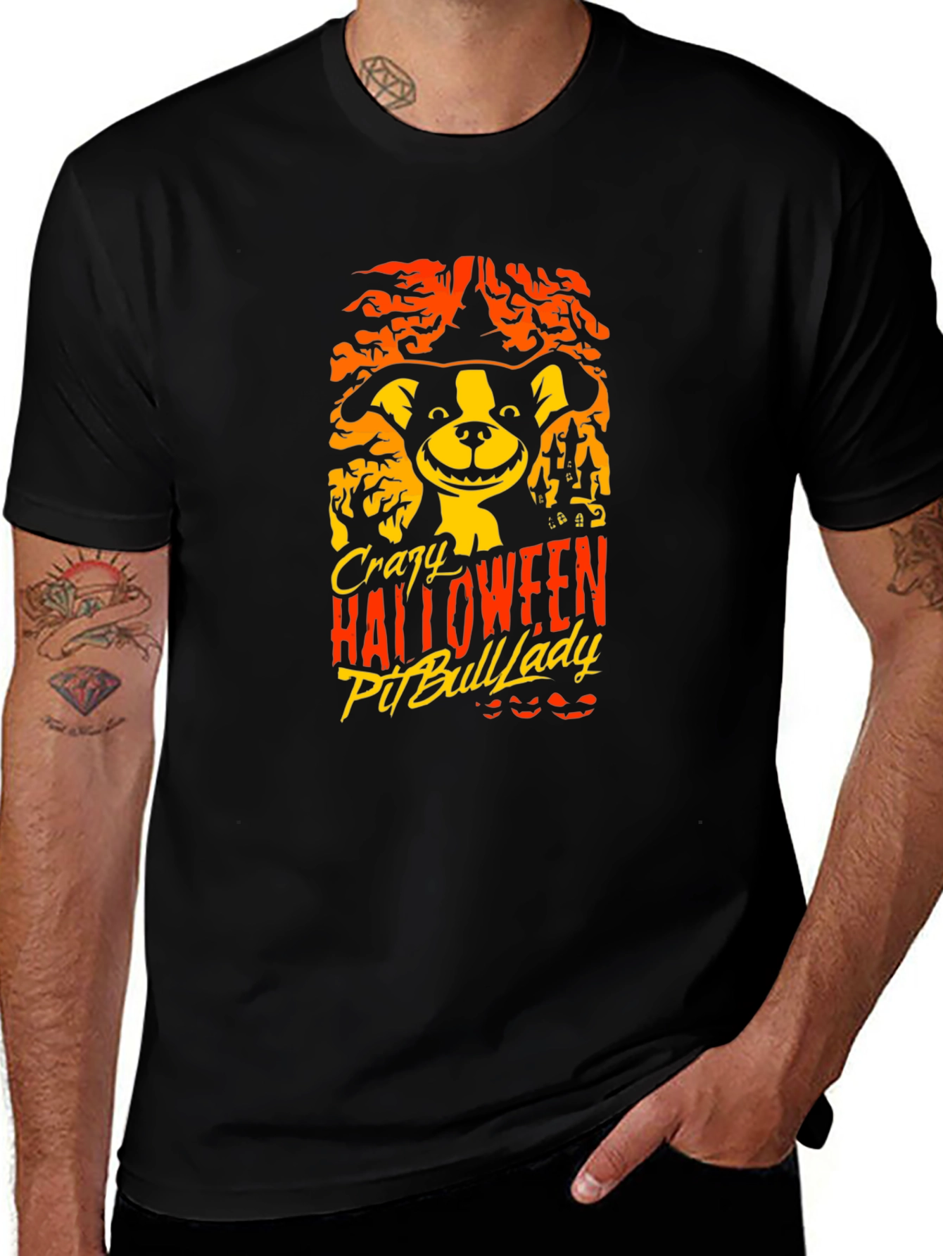 Variant 17 of Crazy Halloween Pitbull Lady Black T-Shirt
