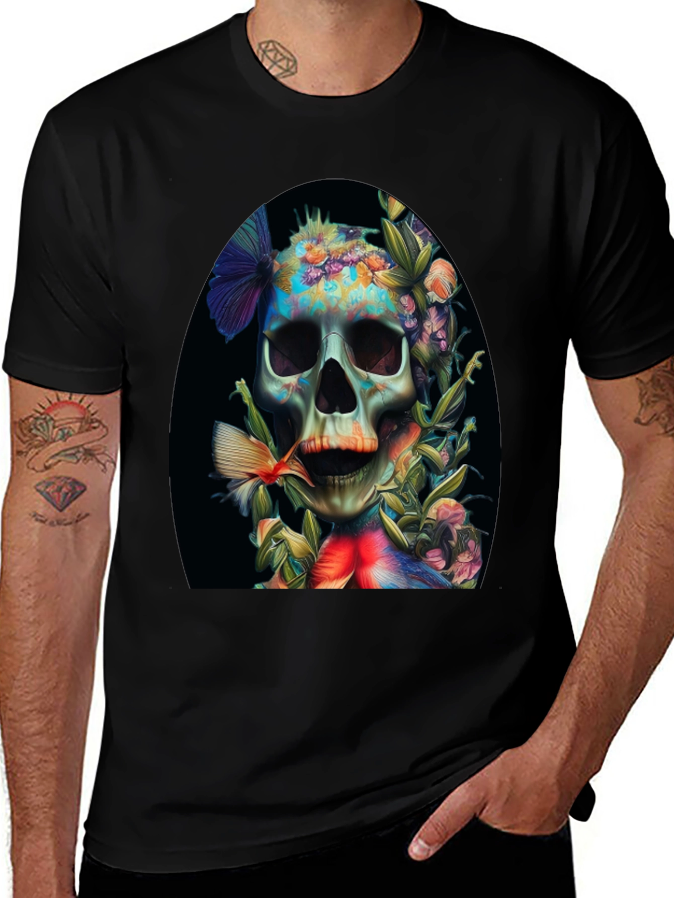 Variant 14 of Floral Skull Graphic T-Shirt