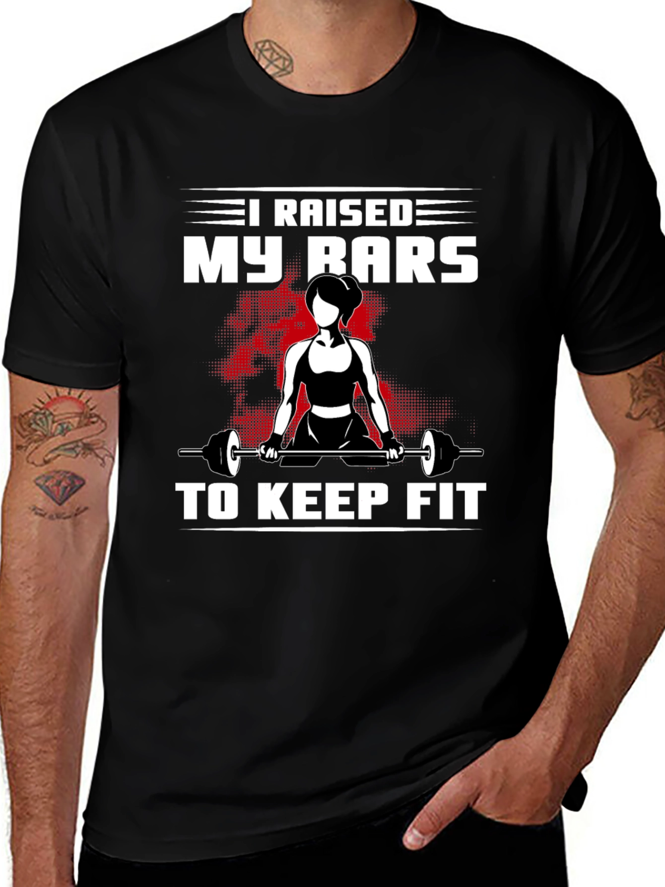 Variant 22 of Raised My Bars To Keep Fit Black T-Shirt