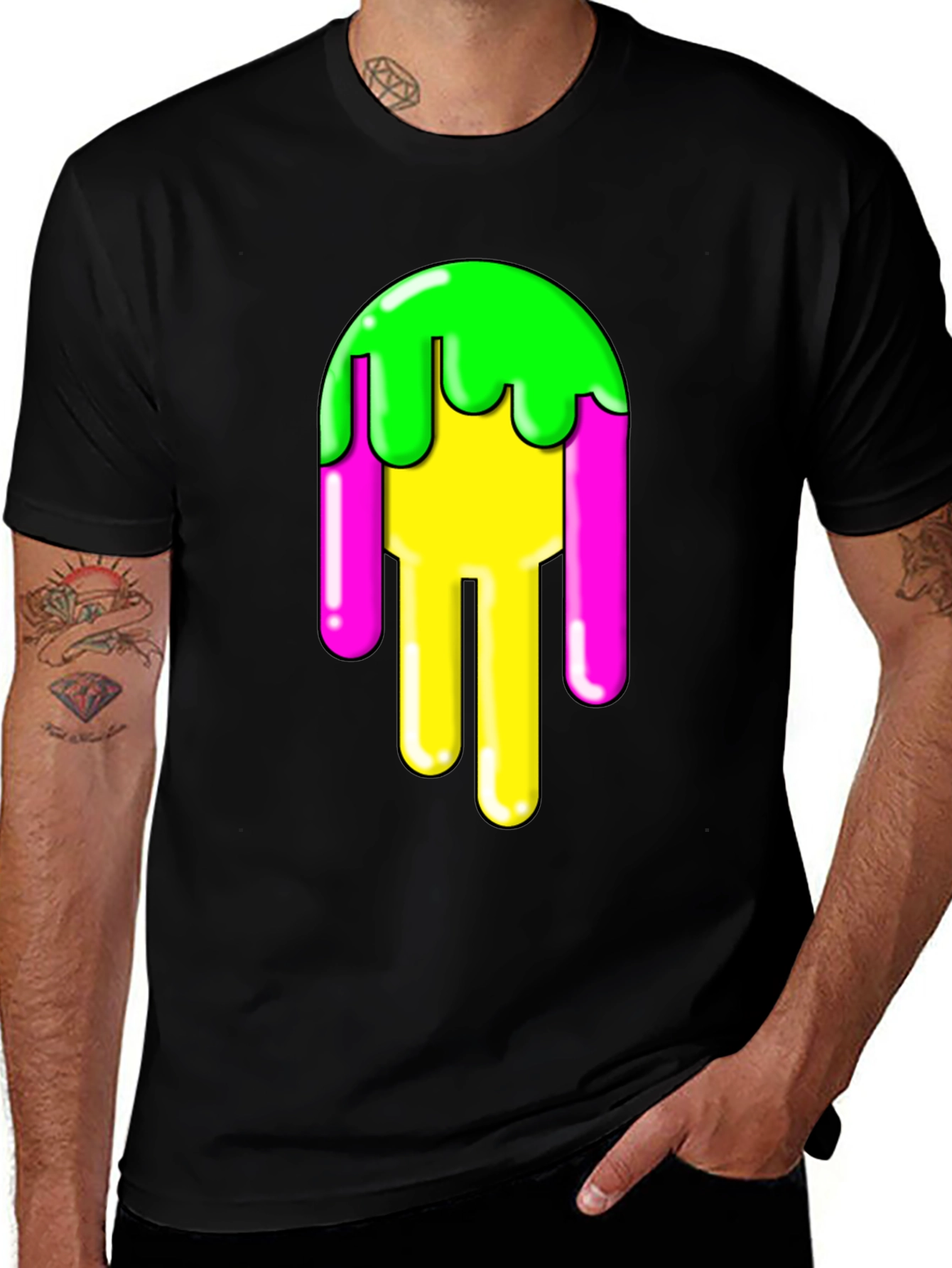 Variant 16 of Colorful Drip Graphic Black T-Shirt