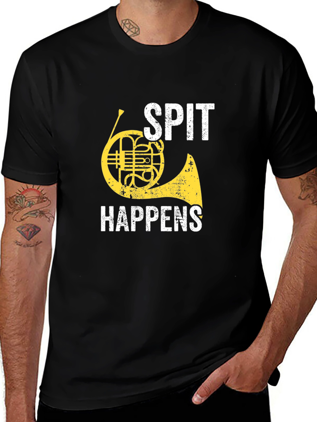 Variant 8 of Spit Happens French Horn Graphic Tee