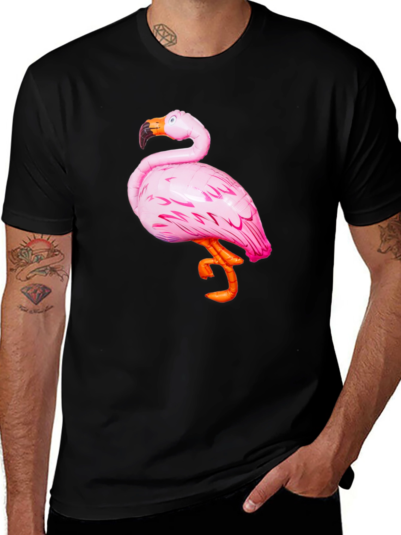 Variant 4 of Men's Black T-Shirt with Pink Flamingo Graphic