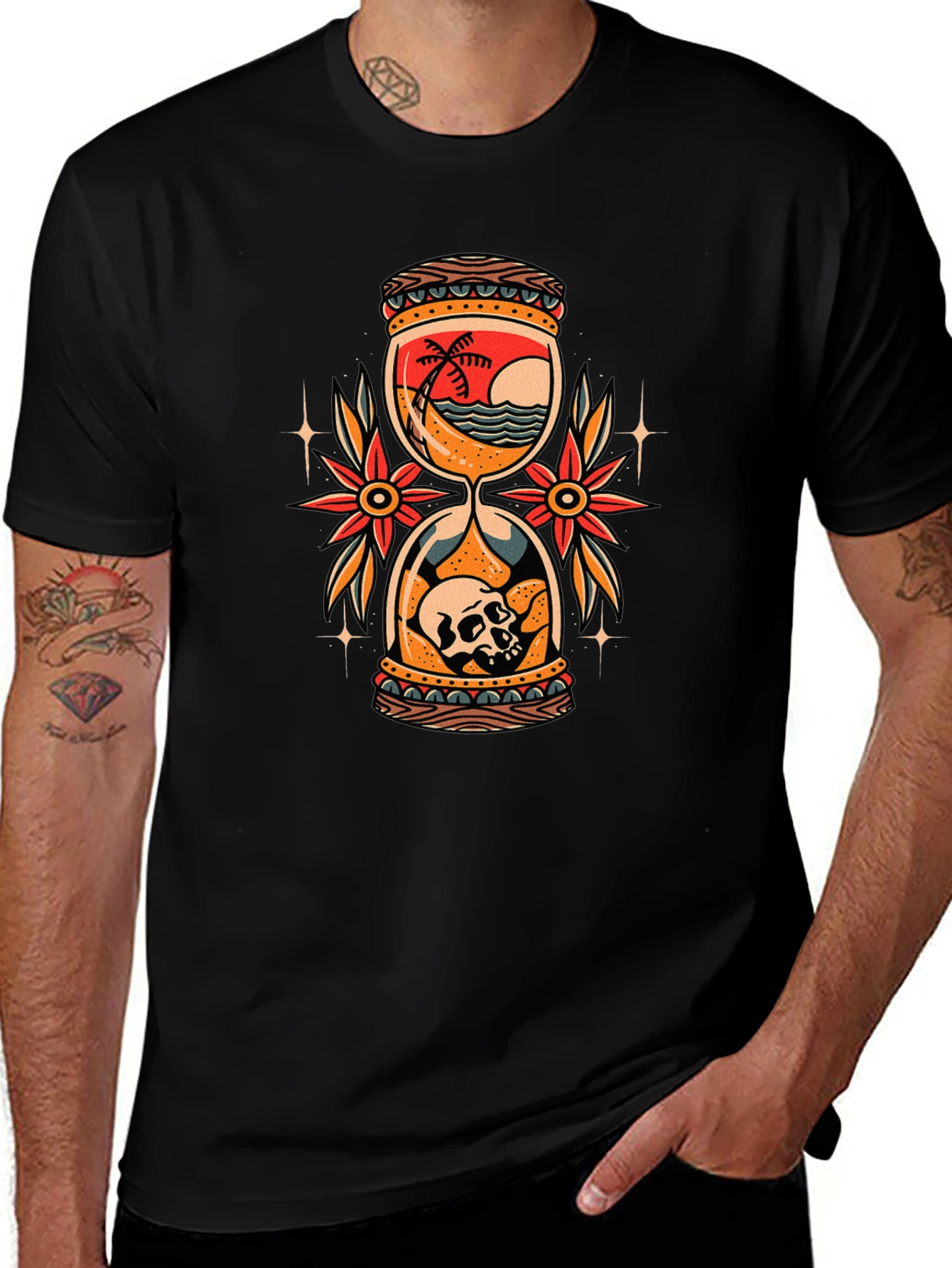 Variant 26 of Hourglass Skull Beach Graphic Tee