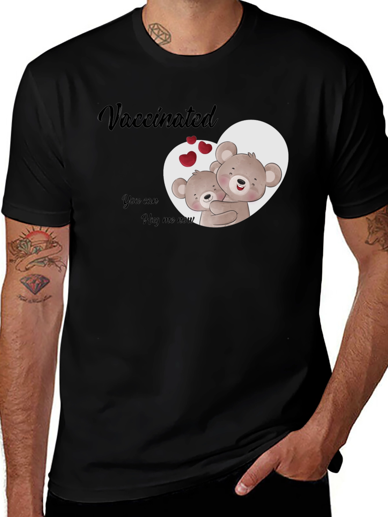 Black Vaccinated Hug Me Now T-Shirt main image
