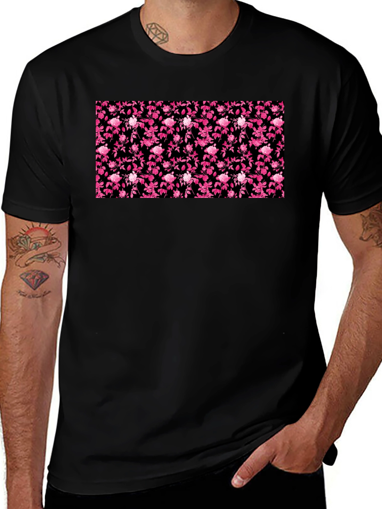 Variant 11 of Floral Rose Print Black T-Shirt