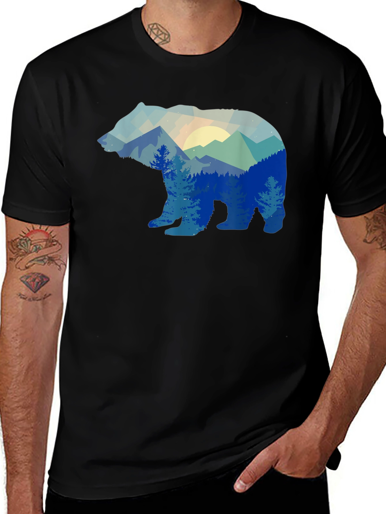 Variant 7 of Geometric Bear Mountain T-Shirt - Nature Inspired Tee