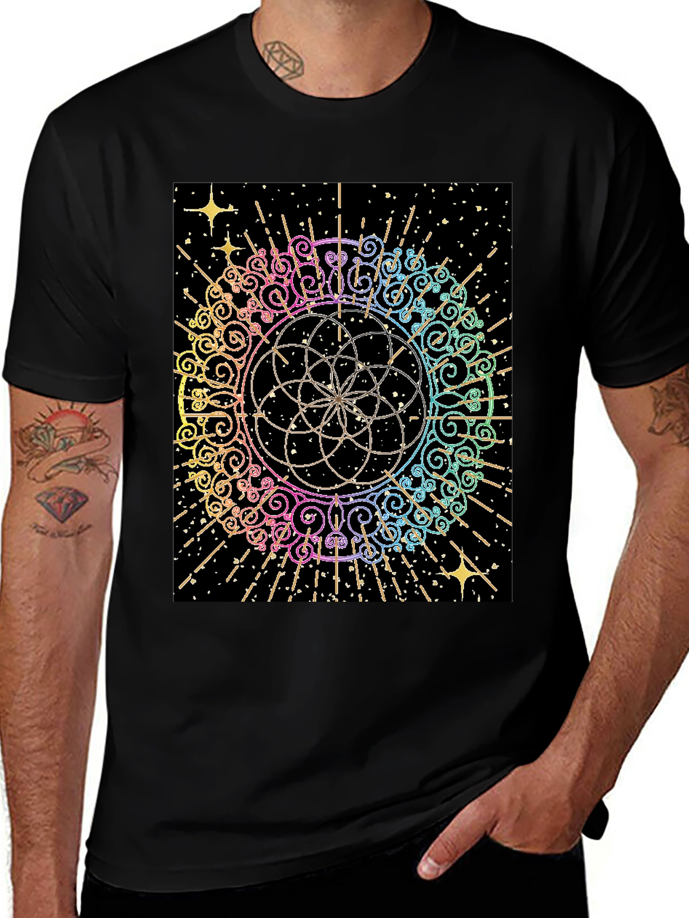 Variant 8 of Geometric Rainbow Mandala Graphic T-Shirt