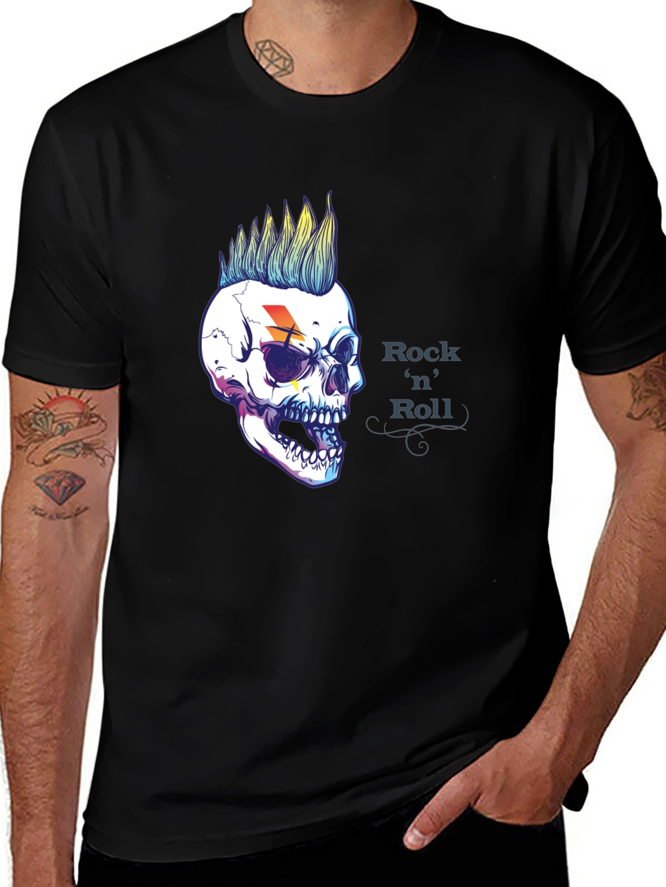 Variant 12 of Rock 'n' Roll Skull Graphic Black T-Shirt