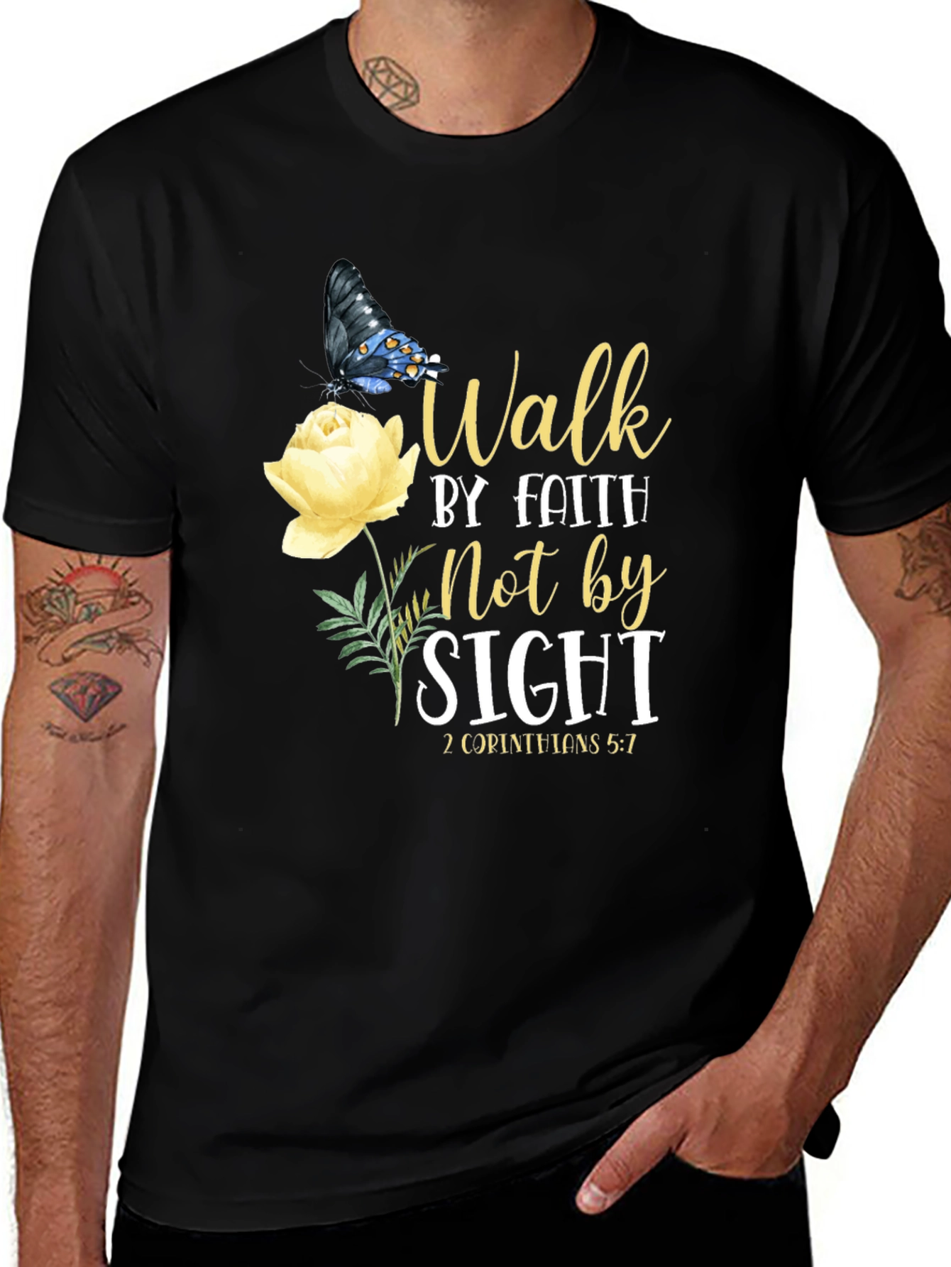 Faith Walk T-Shirt - Butterfly & Rose Design