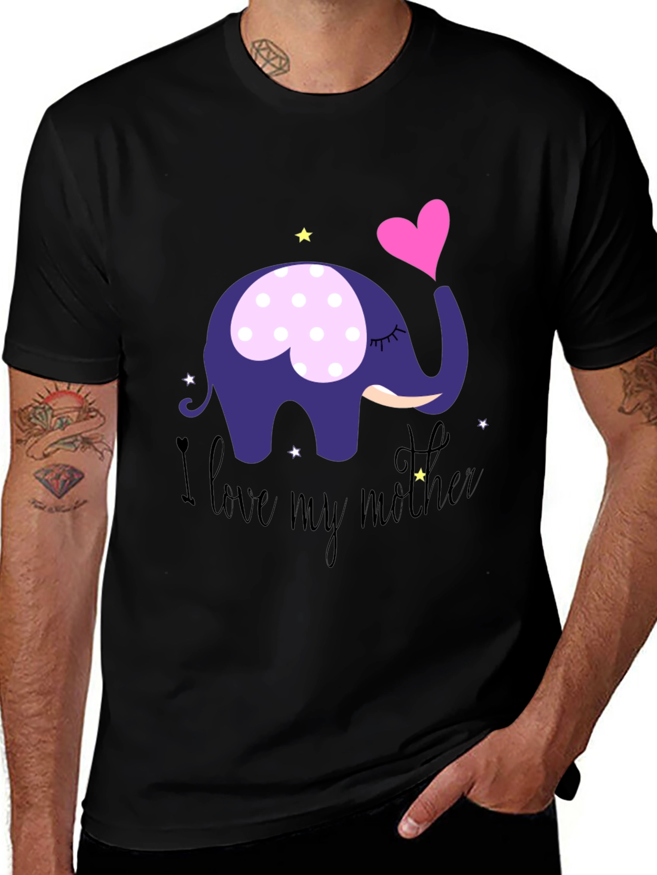 Black I Love My Mother Elephant T-Shirt - Soft Cotton Tee main image