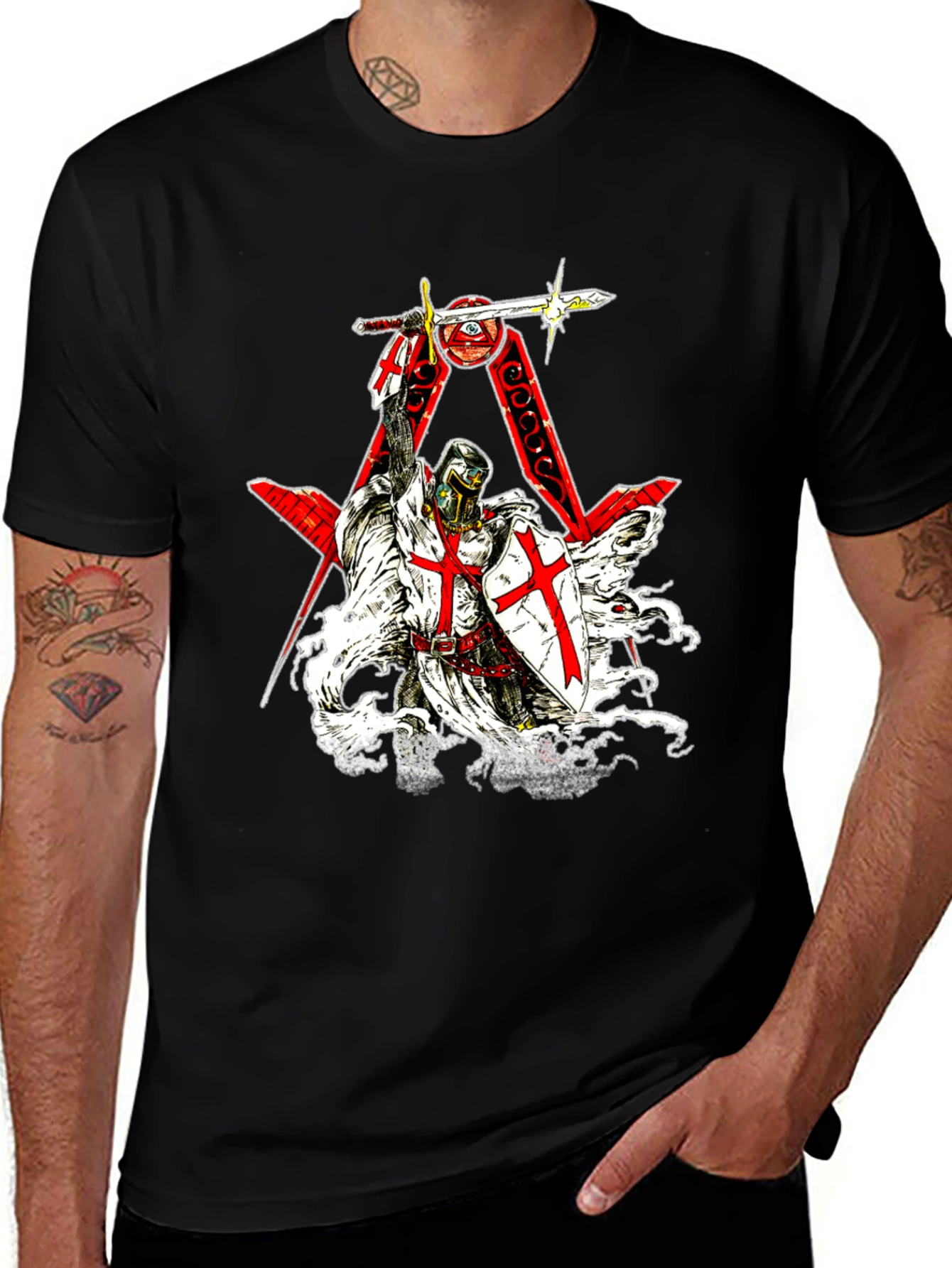 Crusader Knight Templar Graphic Tee - Black