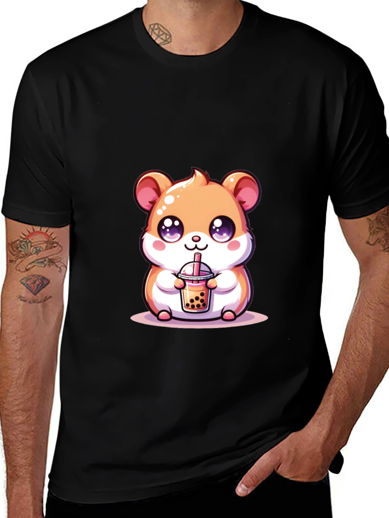 Variant 8 of Cute Hamster Boba Tea Black T-Shirt