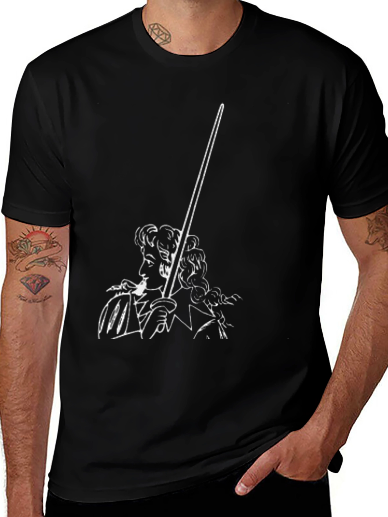 Variant 6 of Black T-Shirt with Unique Sword Design