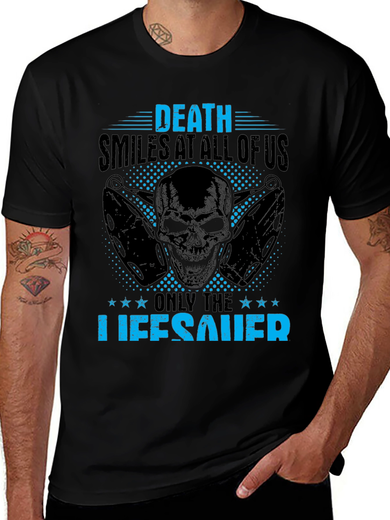 Variant 3 of Lifesaver Skull Graphic Tee - Black