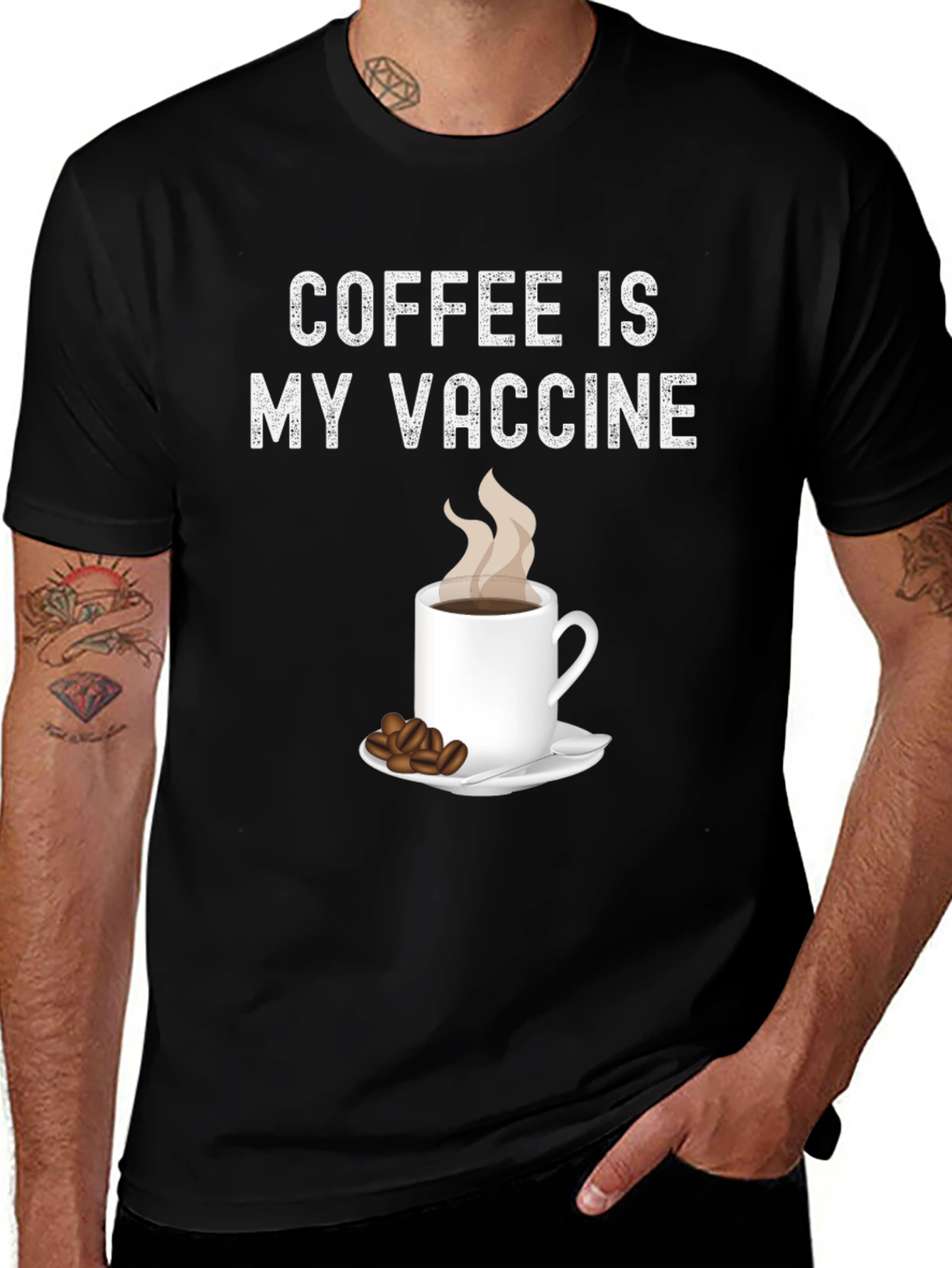 Variant 17 of Coffee Is My Vaccine T-Shirt - Black Graphic Tee