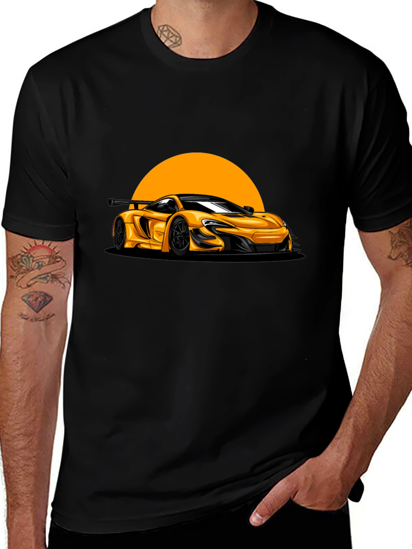 Variant 16 of Yellow Car Graphic Black T-Shirt