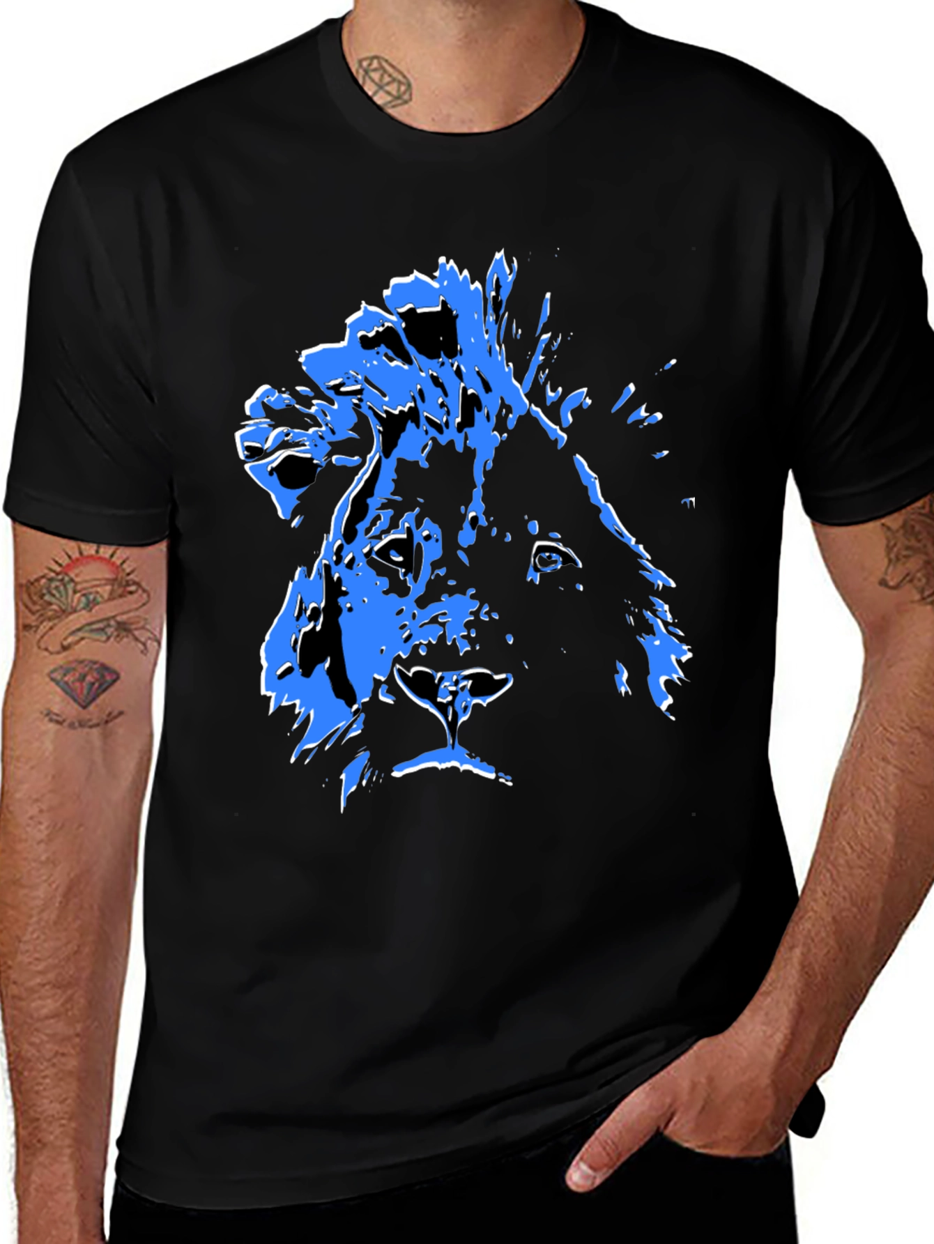 Variant 3 of Lion Graphic Tee - Bold Blue Print on Black