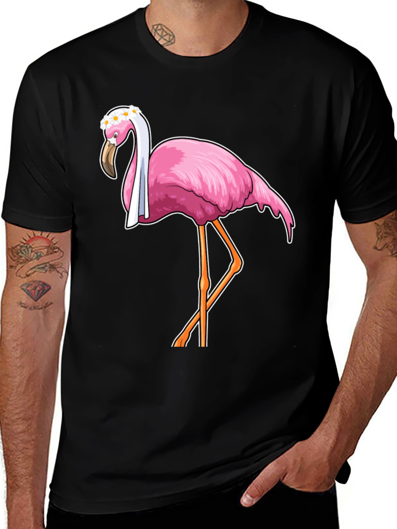 Variant 17 of Funny Flamingo T-Shirt with Floral Crown