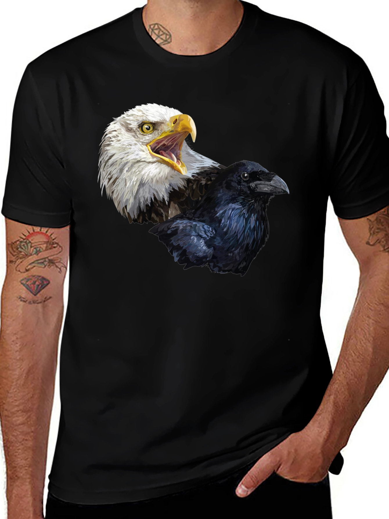Variant 6 of Eagle and Raven Graphic T-Shirt - Bold Bird Design