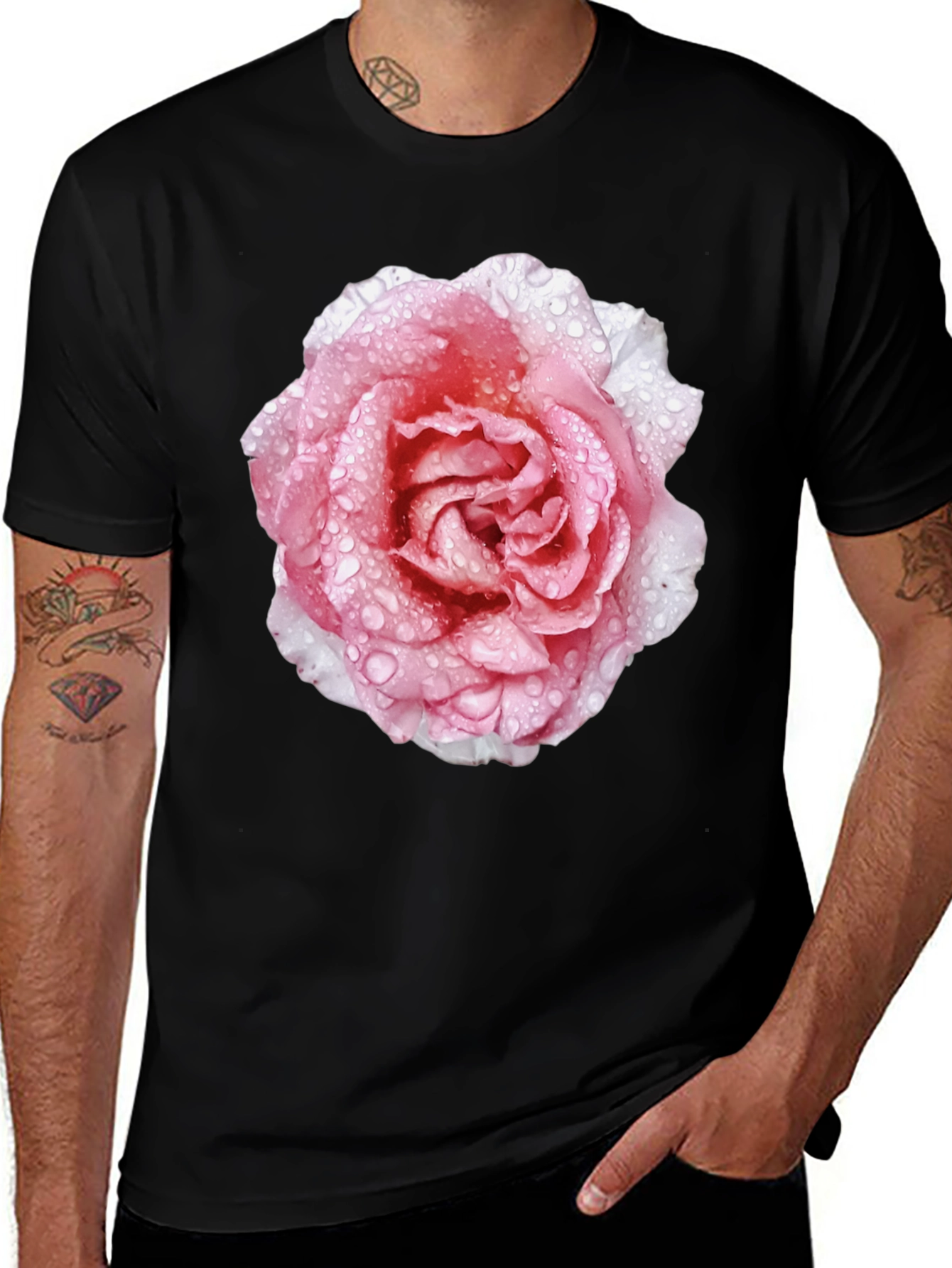 Variant 29 of Rose Bloom Black Tee - Floral Graphic T-Shirt