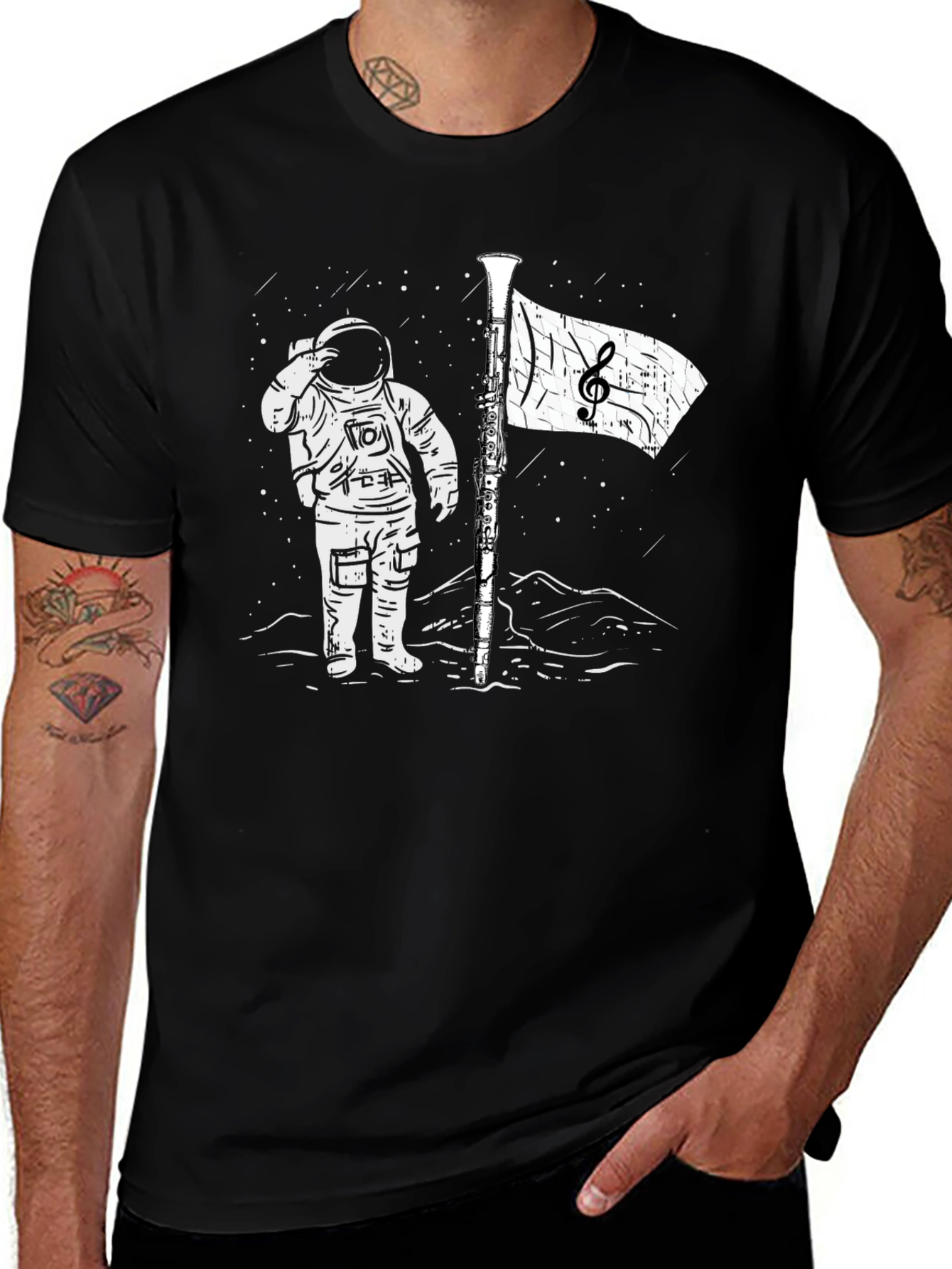 Variant 3 of Astronaut Music Flag Black T-Shirt